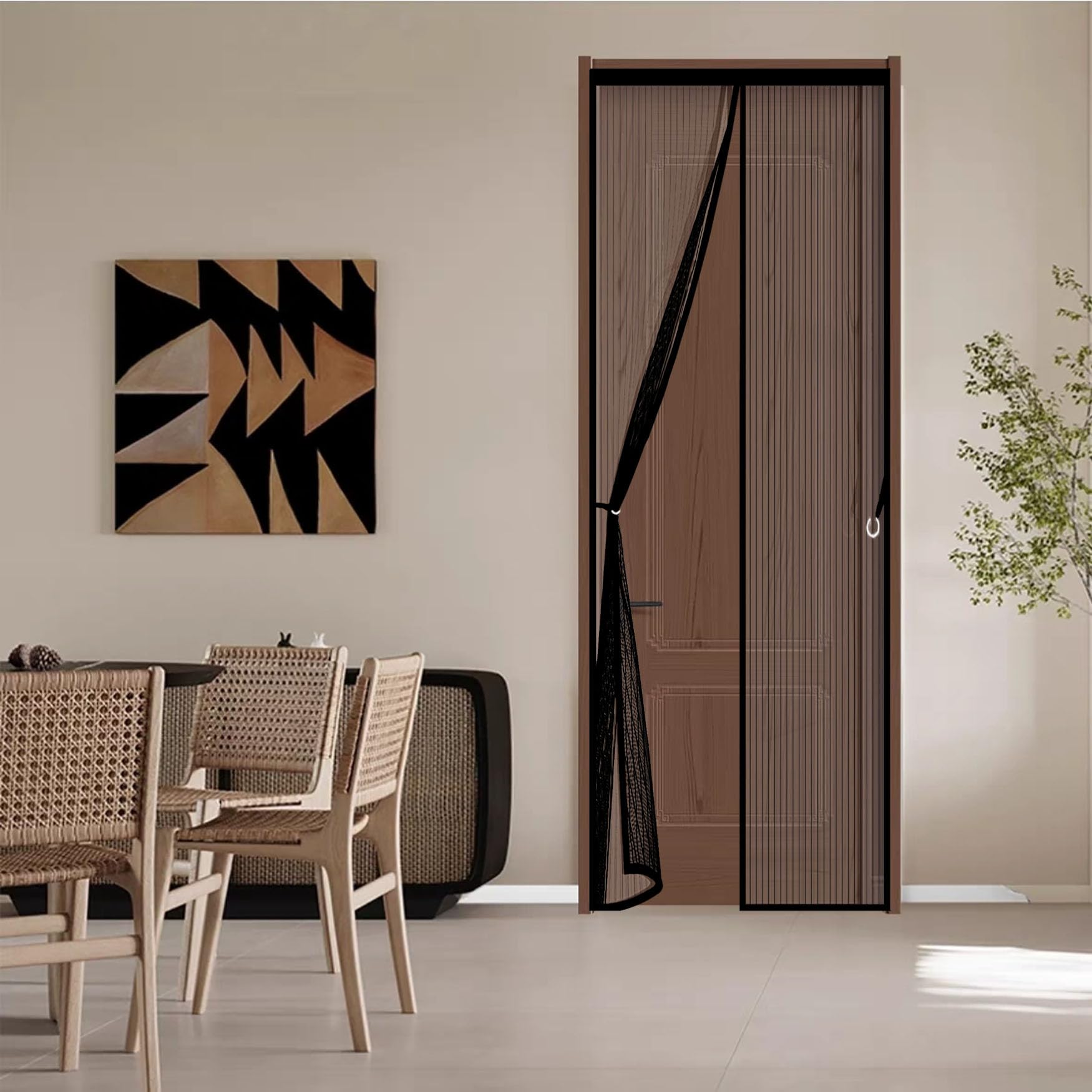 Moustiquaire porte fenetre 141x213 cm rideau aimanté noir maille dense pour balcon