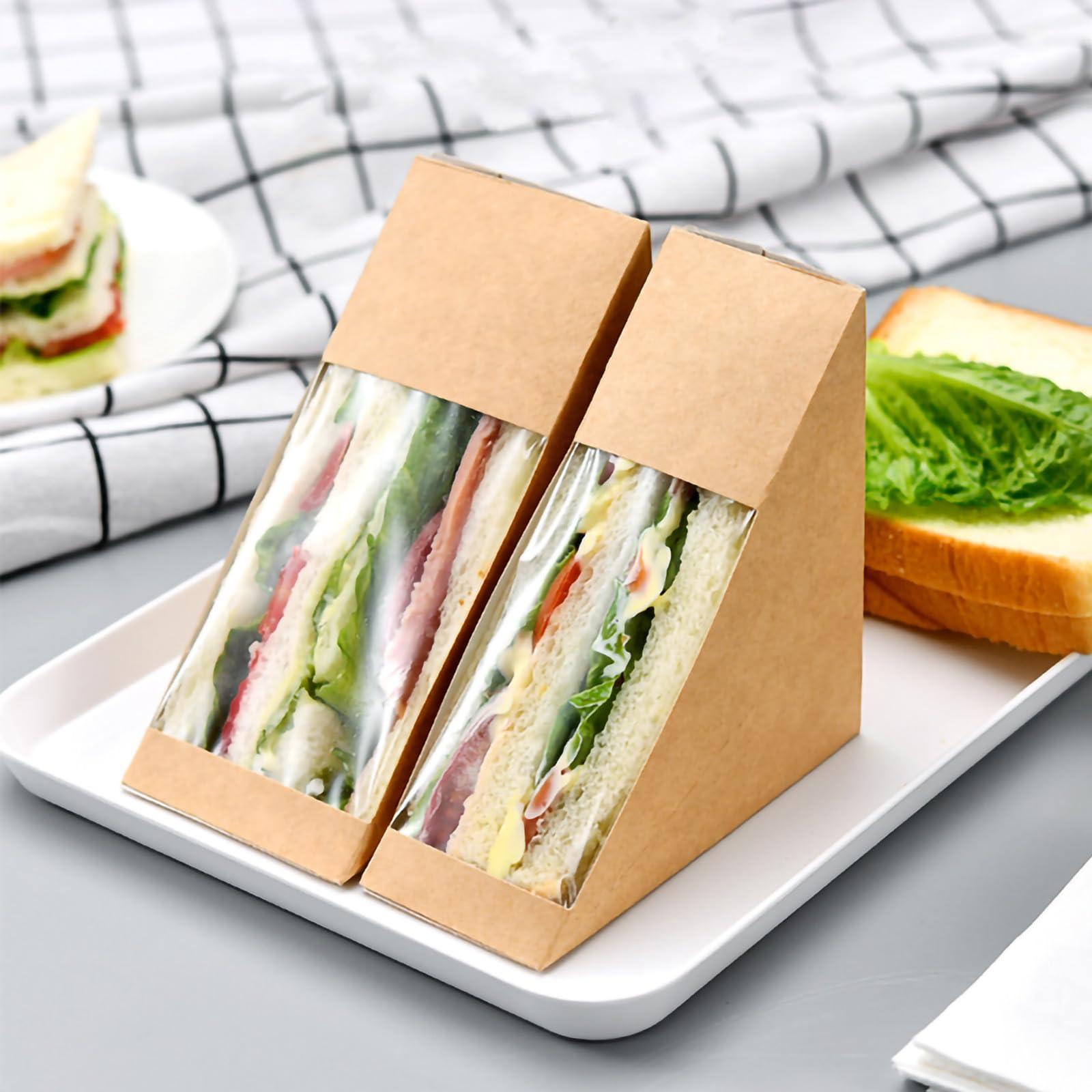 100 Piezas Caja de Sándwich Triangular, Caja de Embalaje Kraft de Papel, Beige, Ligera y Apta para Alimentos, para Pastelerías y Panaderías