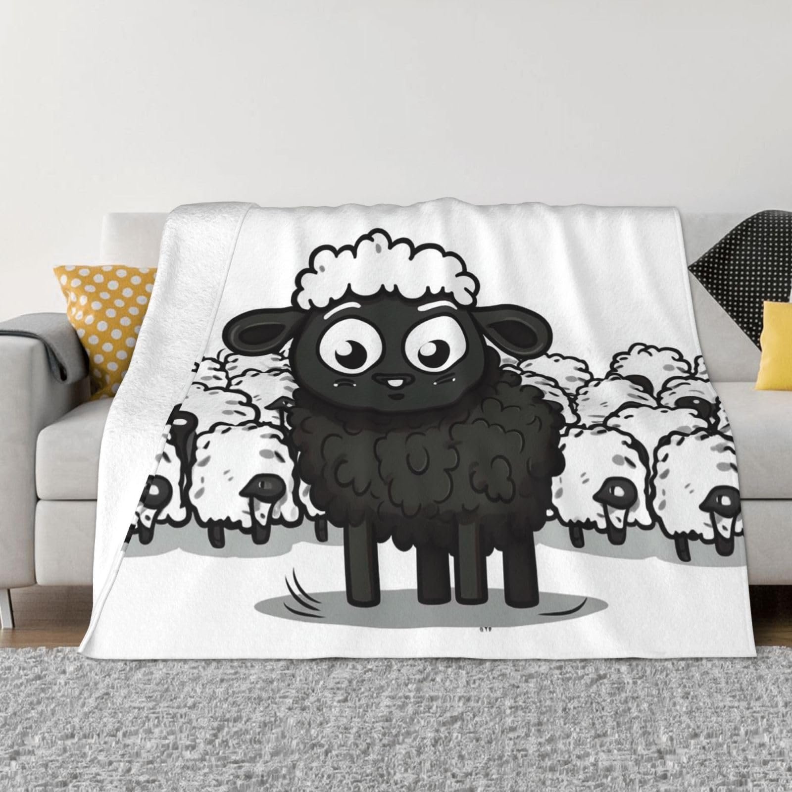 KLOPH Cartoon Black White Sheep Throw Blanket 40"x30" Flannel Fluffy Warm Blanket for Couch, Reversible Plush Blankets for Bed, Comfy Fuzzy Blanket for Sofa, Plush Lightweight-Blankets for All Season