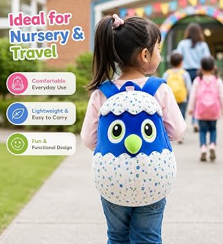 SRV Hub 3D Plush TV Character Backpack for Girls, Blue White Kids Rucksack with Adjustable Straps, Zipped Pocket – Lightweight School Nursery Bag for Age 3+ Travel Use