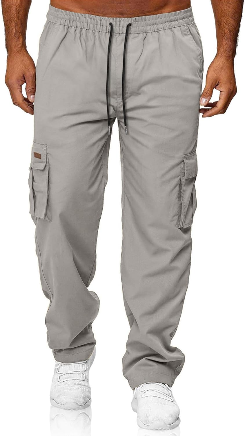 HOTake Men's Casual Cargo Sweatpants Waist Drawstring Joggers Hiking Tactical Pants for Men with Pockets - Image 3