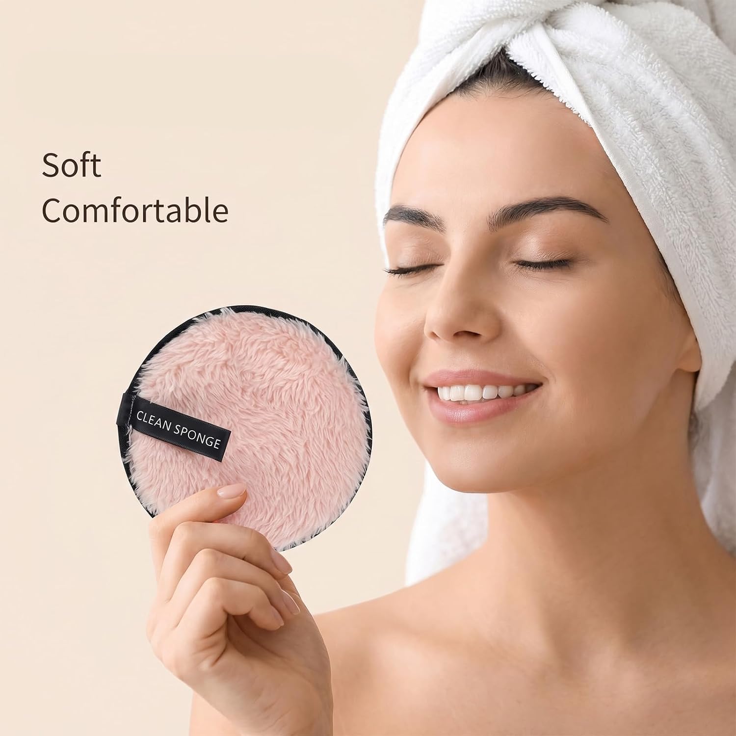 8PCS Makeup Remover Pads, Reusable Round Soft Facial Cleaning Puff, Double-Side Washable Make Up Removing Cloth, Microfiber Facial Cleansing Puff Towel for All Skin Types (Black, White, Coffee, Beige)
