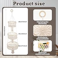 Vista 3 de Cesta colgante de 3 niveles, cestas de frutas colgantes para organizador de almacenamiento de cocina, soporte de algodón multicapa para productos