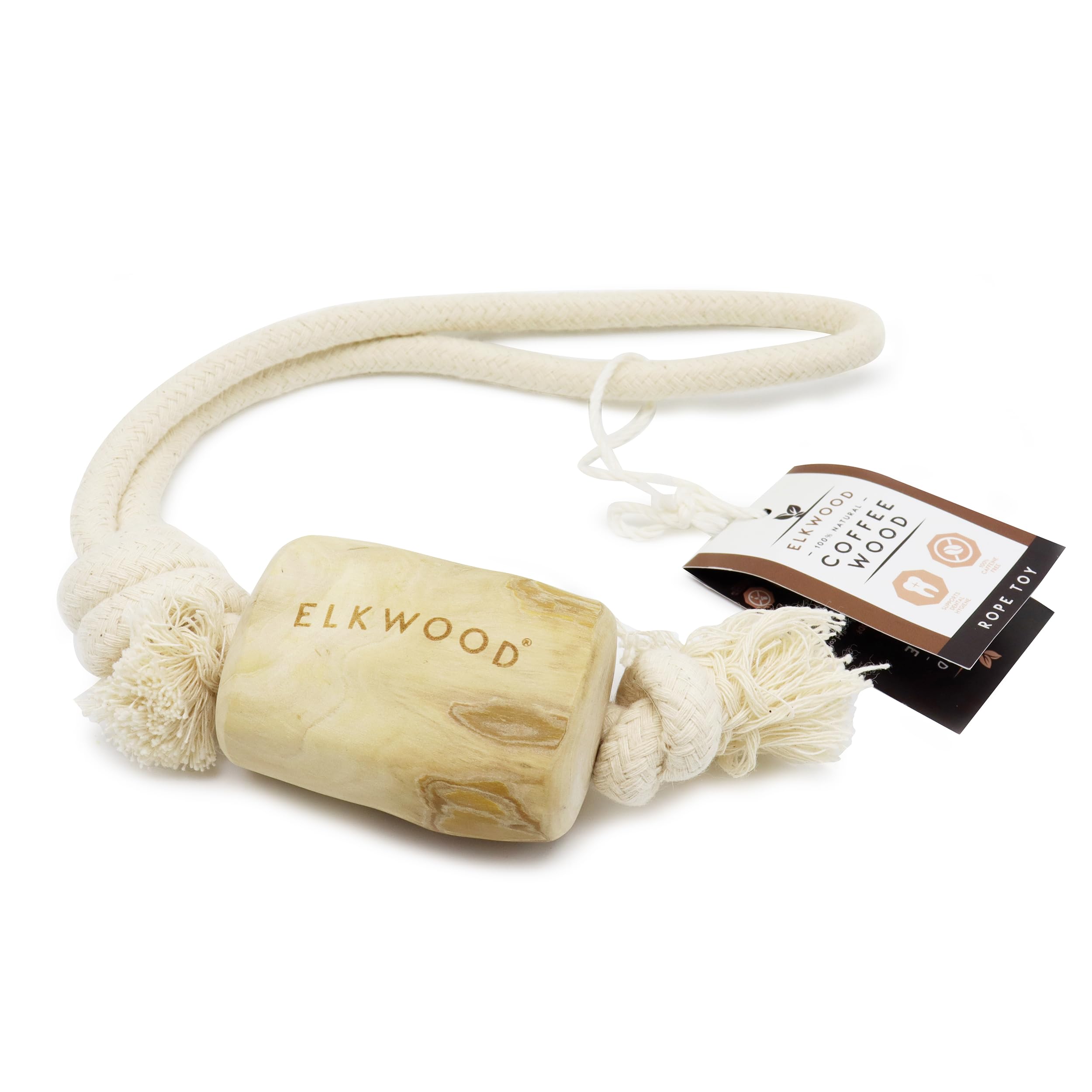 Elkwood Coffee Wood Rope Toy | Durable Rope Chew, Hypoallergenic & Natural, Calorie-Free, Sustainable Tug Toy - No Caffeine, Sugar, or Artificial Ingredients