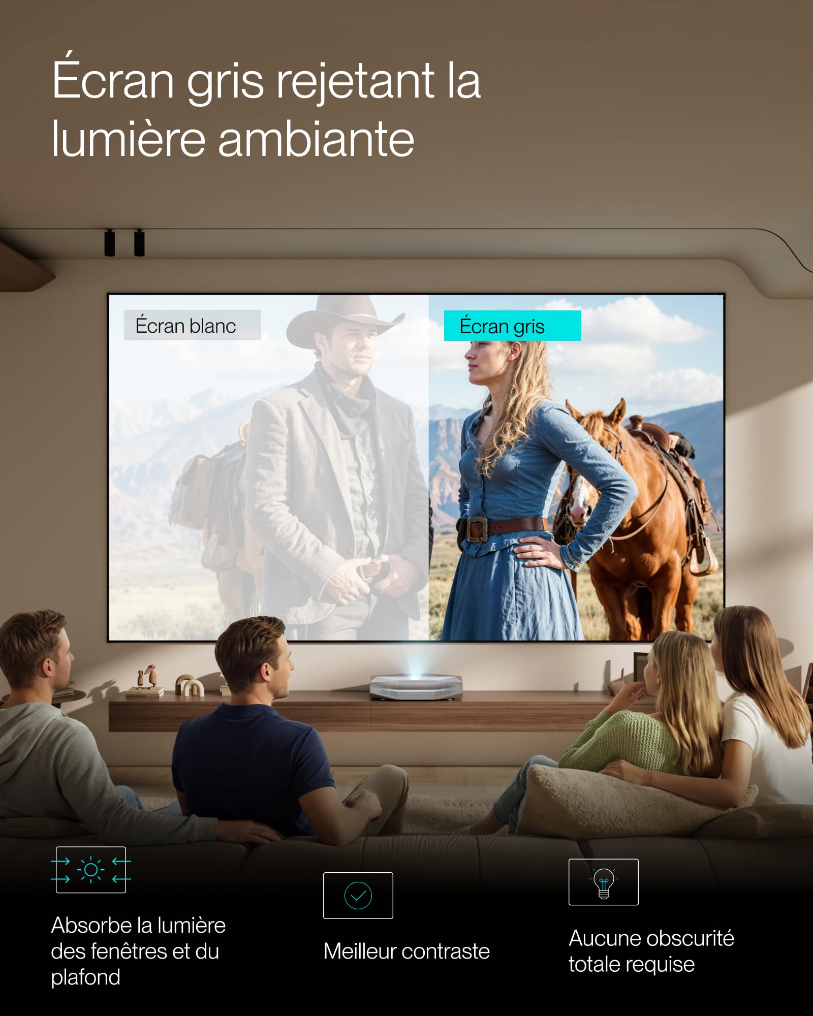 AWOL VISION 120 Zoll Leinwand Beamer Grau mit dünnem Rahmen für Heimkinoprojektion, Unterstützung 4K/8K, HDR & Aktiv 3D, 16:9 Format, Leinwand Beamer für Heimkino und Büropräsentationen
