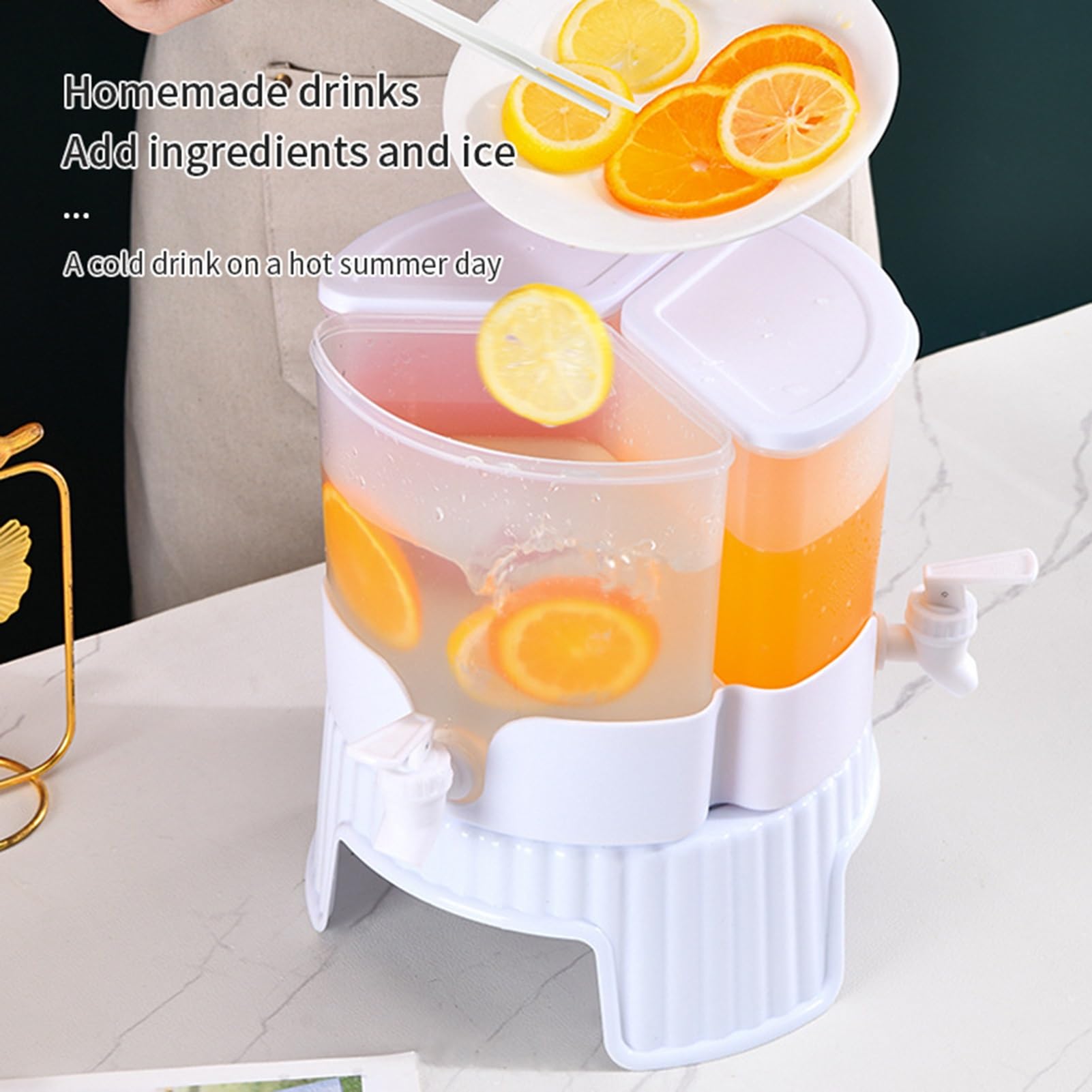 Bollitore Freddo Da Frigorifero Rotante di Grande Capacità, Contenitore D'acqua In Plastica, Distributore di Bevande A 4 Griglie con Supporto, per Tè Freddo, Tè Freddo, Succhi di Frutta, Birra, Vino E
