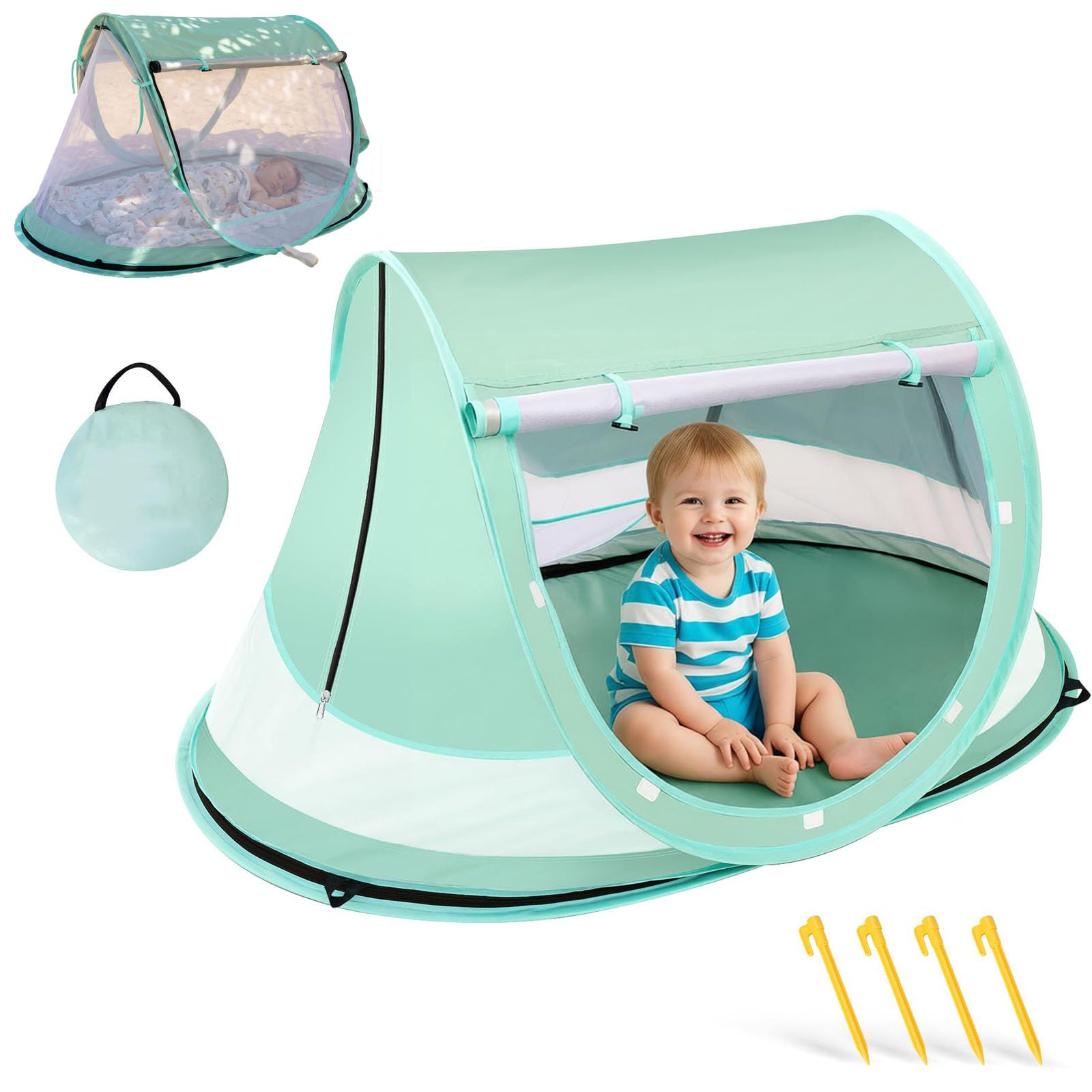 Tente de plage pour bébé - Protection UV 50 - Tente de plage pop-up - Protection solaire pour la plage - Moustiquaire à 360° - Avec sac de transport pour les voyages et le camping - Convient