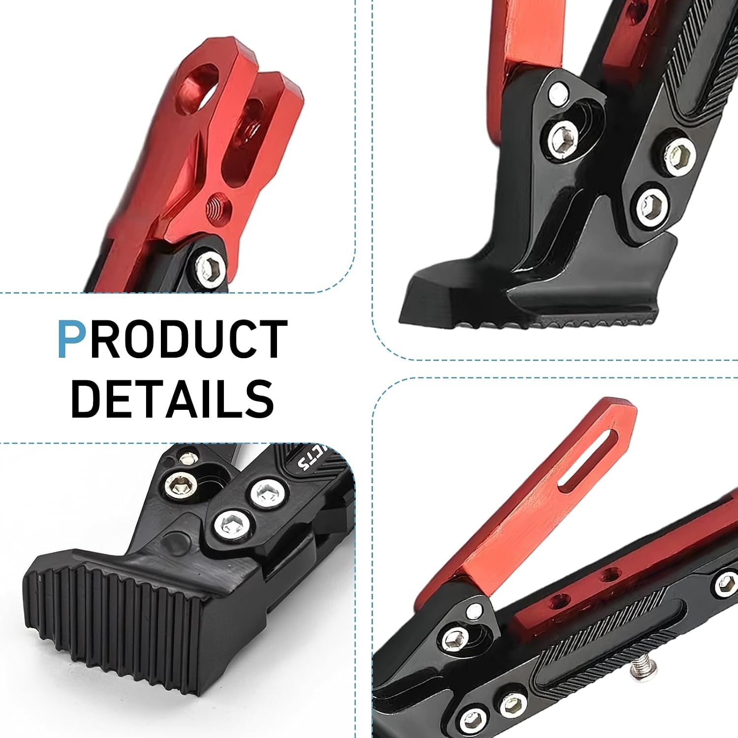 Universal Motorcycle Kickstand, 6 Level Heavy Duty Adjustable CNC Aluminum Alloy Side Stand Foot, Replacement Support Stand for Motorbike, Scooter, Dirt Pit Bike (Red)