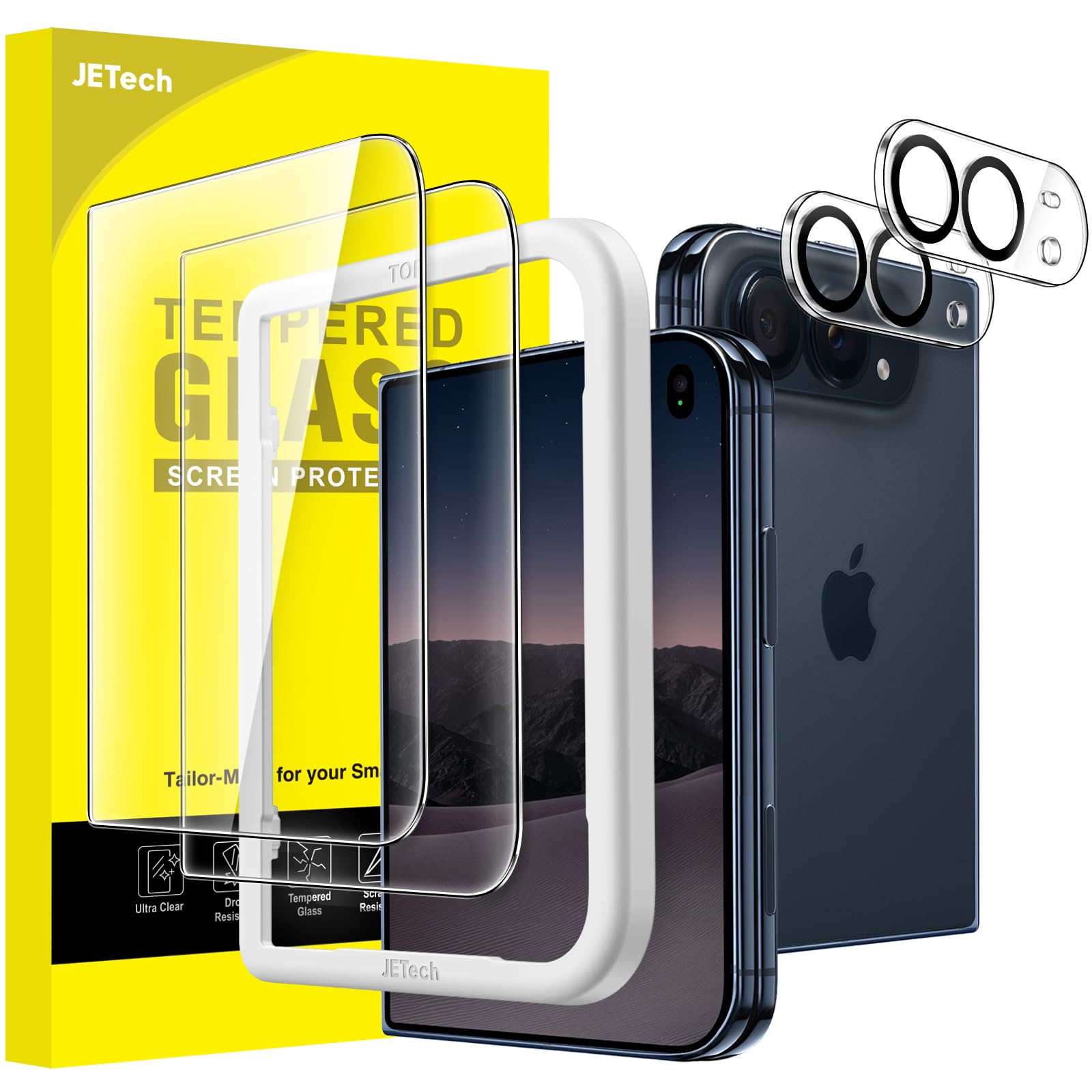 JETech 9H+ Front Schutzfolie + Kameraschutz für iPhone Duo, 2+2 Stück