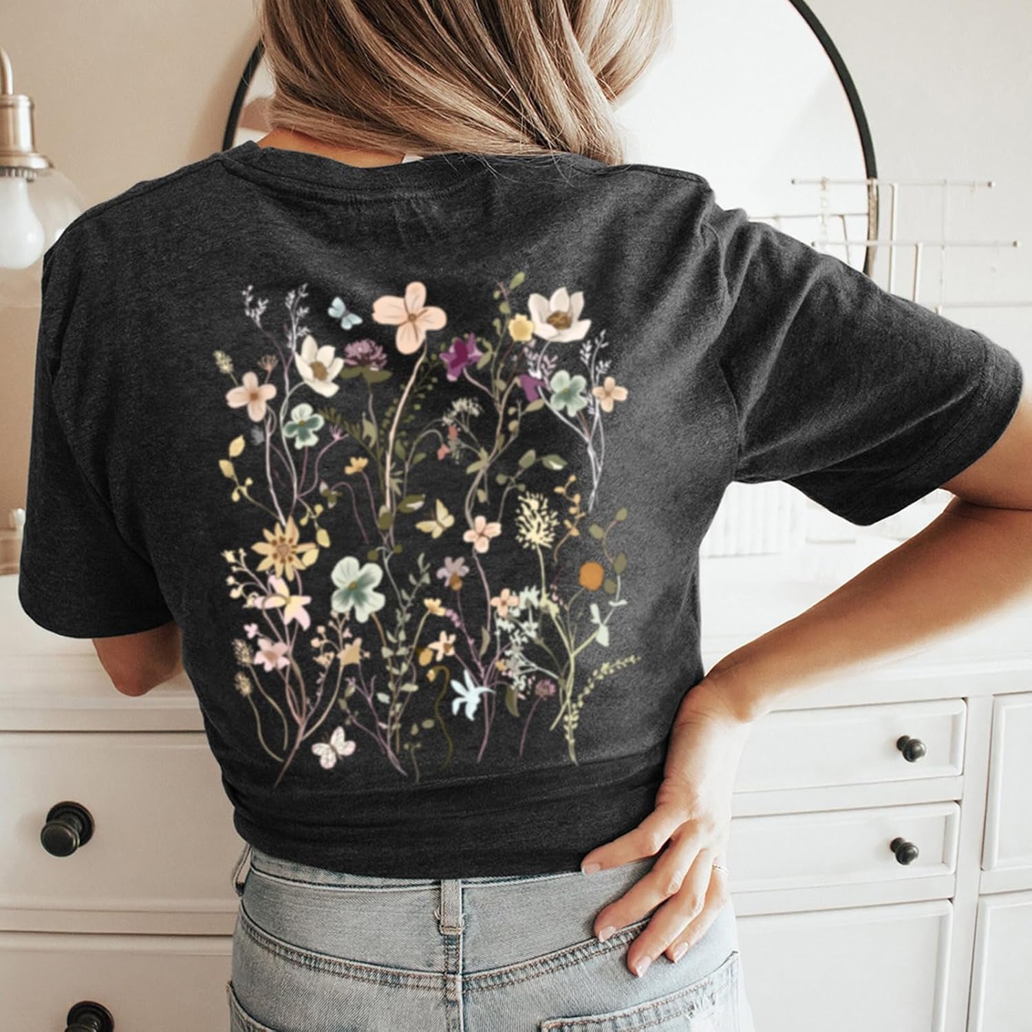 Vintage Floral Flower Shirts for Women Boho Wildflowers Graphic Tees Cute Botanical Tshirt Garden Lover Tops - Image 2