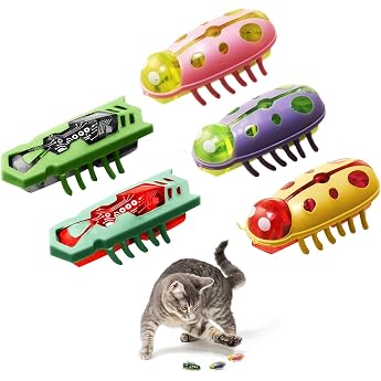 Mini Beetle Mouse Cat Toy Electric Cat Toy Pack of 5 Ladybird Toy Interactive Bug Cat Toy Beetle Play Toy for Cats Kittens Pet Funny Pack of 5
