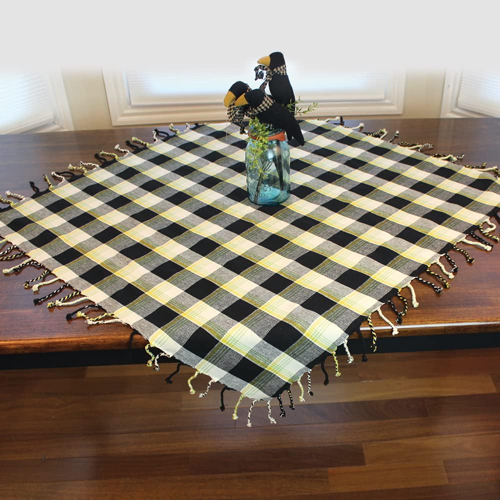 Home Collection by Raghu Sunflower Buffalo Check Table Square, One Size, Black Buttermilk