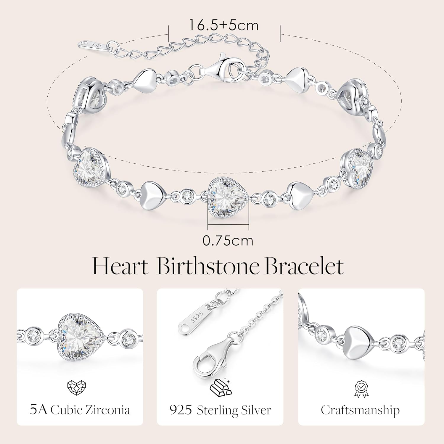 LOUISA SECRET Birthstone Bracelets for Women, 925 Sterling Silver or Brass Plated with Rose Gold Charm Link Bracelets Birthday Anniversary Christmas Gift for Women Wife Mom Girlfriend Lady - Image 5