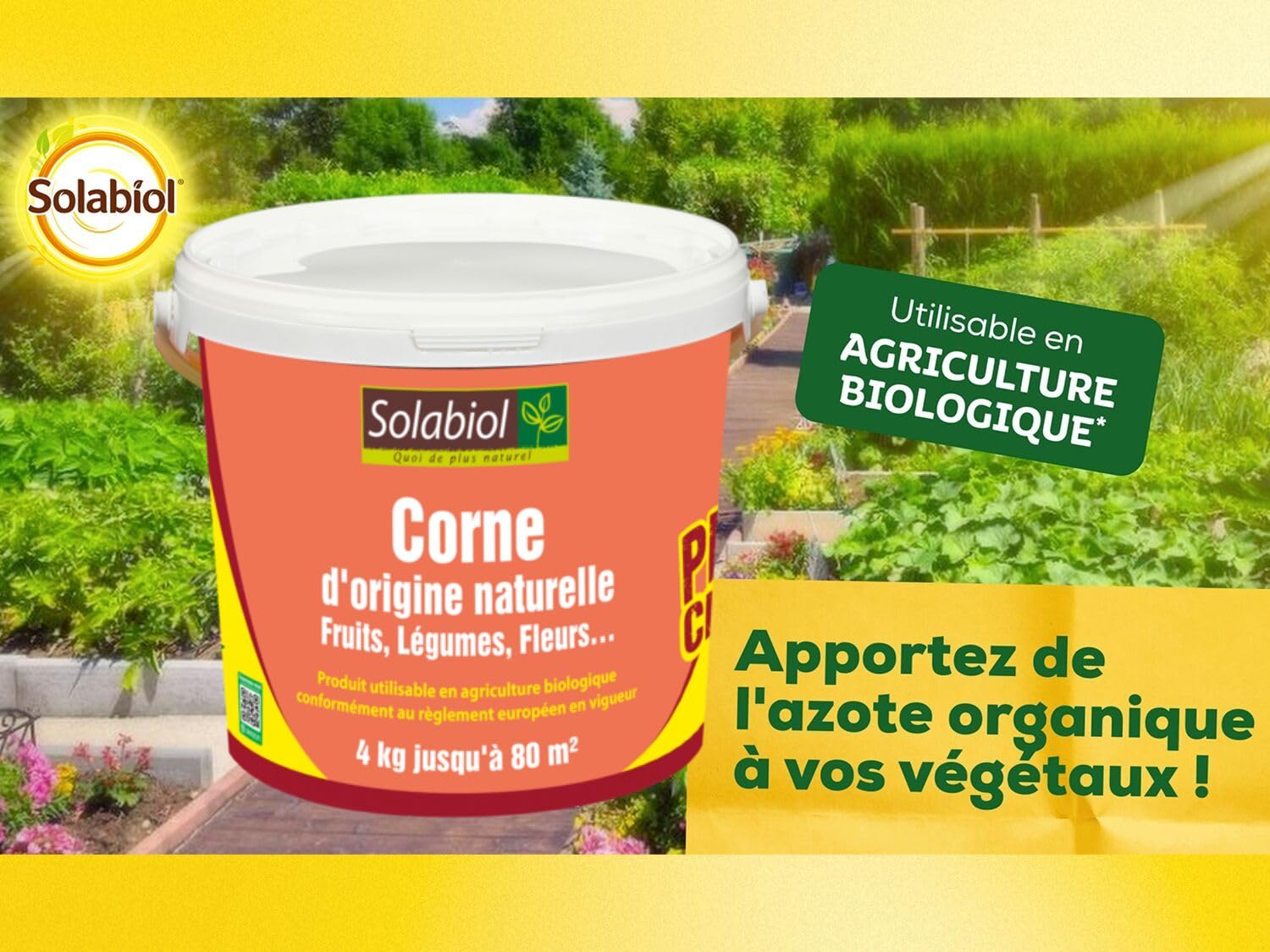 SOLABIOL Corne Broyée Traditionnelle - Jusqu'à 80m² - 4kg | Action Rapide & Longue Durée - 100% Corne Broyée - Plantation & Entretien - Croissance - SOCOR4