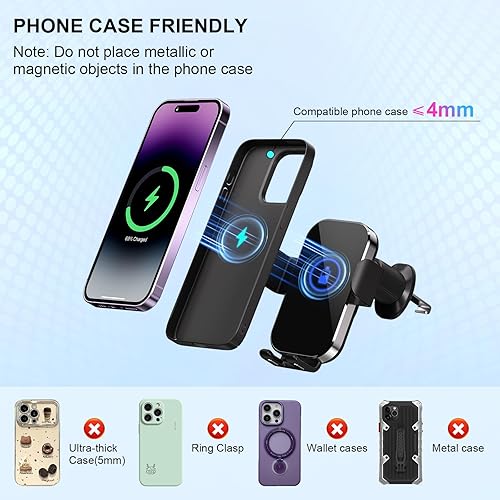 Miniatura 6 de Soporte de cargador de coche inalámbrico rápido de 15 W, soporte de teléfono de sujeción automática para iPhone 1615141312, Samsung S24S23S22S21,