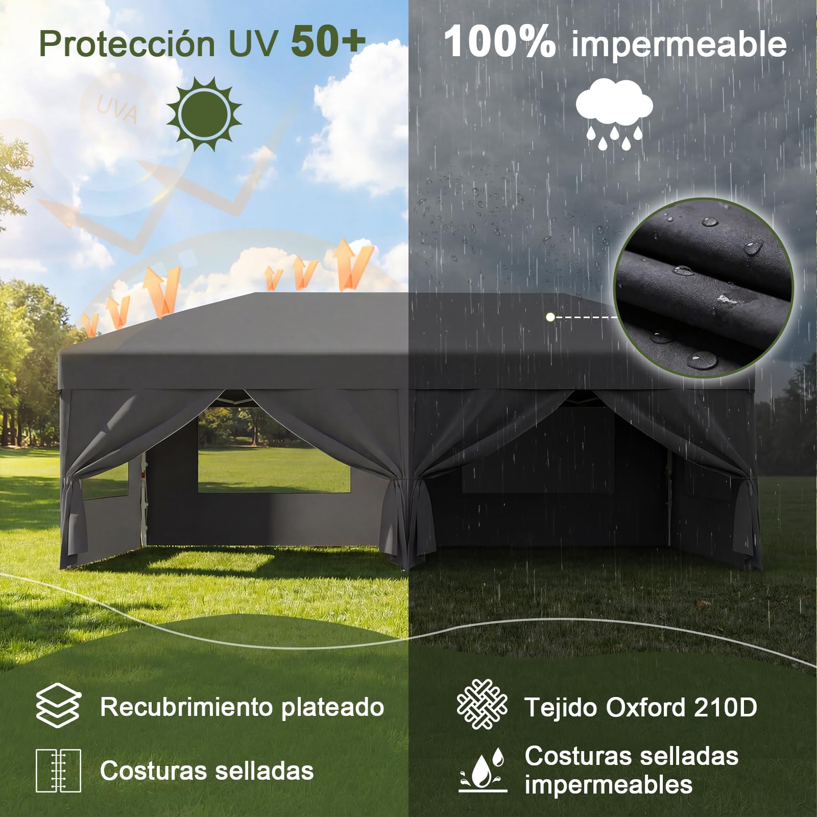 DEVOKO Carpa plegable con ventanas de malla ventilada,pabellón impermeable y resistente al invierno de3x6m,carpa plegable con laterales, protección UV50+carpa para fiestas en jardines patios y camping