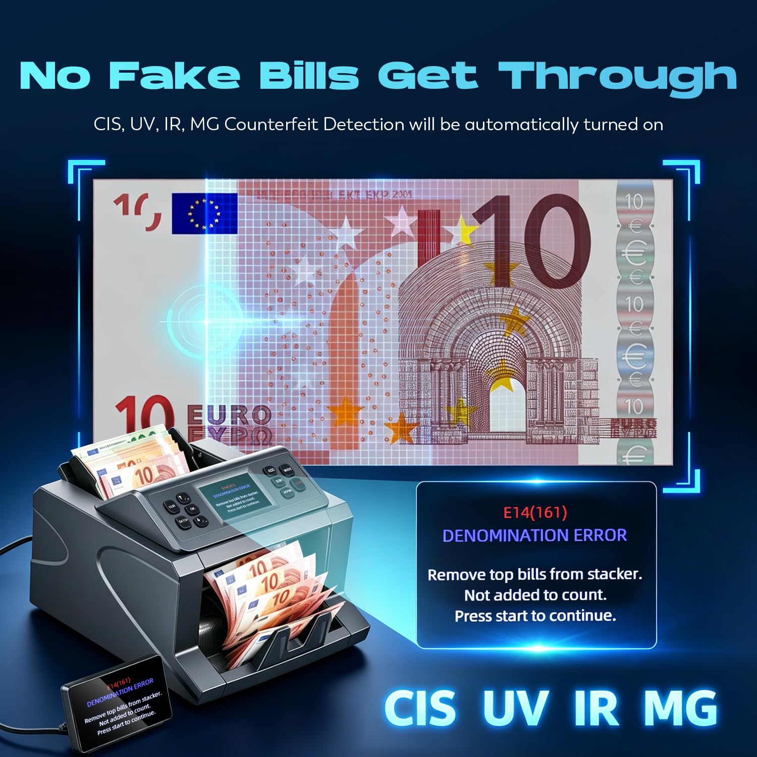 CGOLDENWALL Contabanconte Professionale, Totalizza Banconote Miste 8 Valute | 1000 Banconote/min, Rilevamento di Falsi CIS/UV/IR/MG, Ordinamento, Funzioni Batch e ADD, per Banche, Aziende (Grigio)