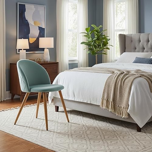 Miniatura 4 de FurnitureR Silla de comedor tapizada de terciopelo con respaldo medio y patas de madera para el hogar, cocina, dormitorio y sala de estar, juego de