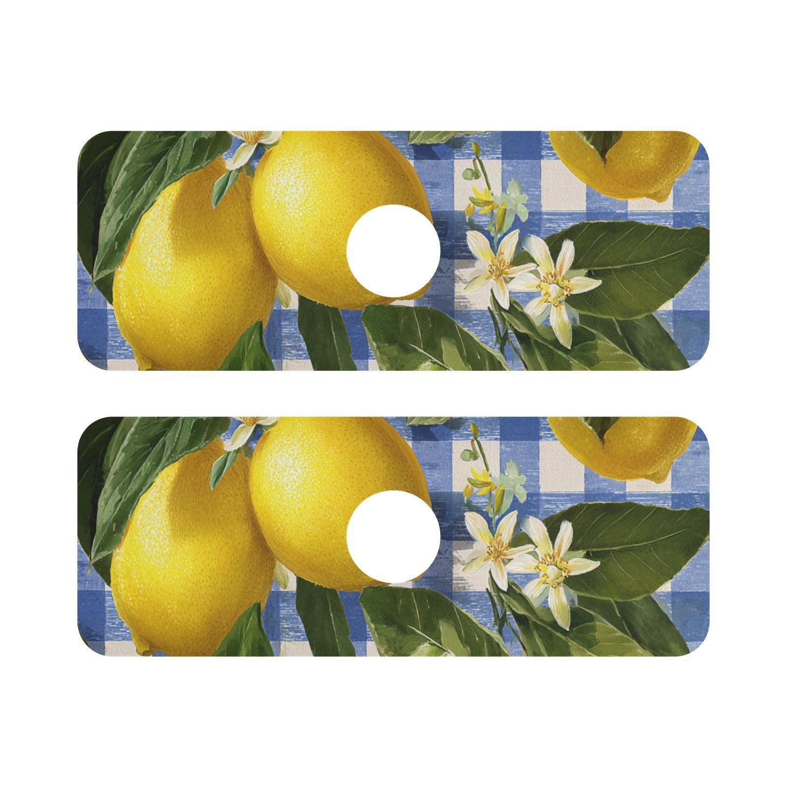Gingham Blue and White Lemons Kitchen Sink Splash Guard Faucet Mat Diatomite Absorbent Pad for Bathroom RV 14.7x5.4in 2PCS water