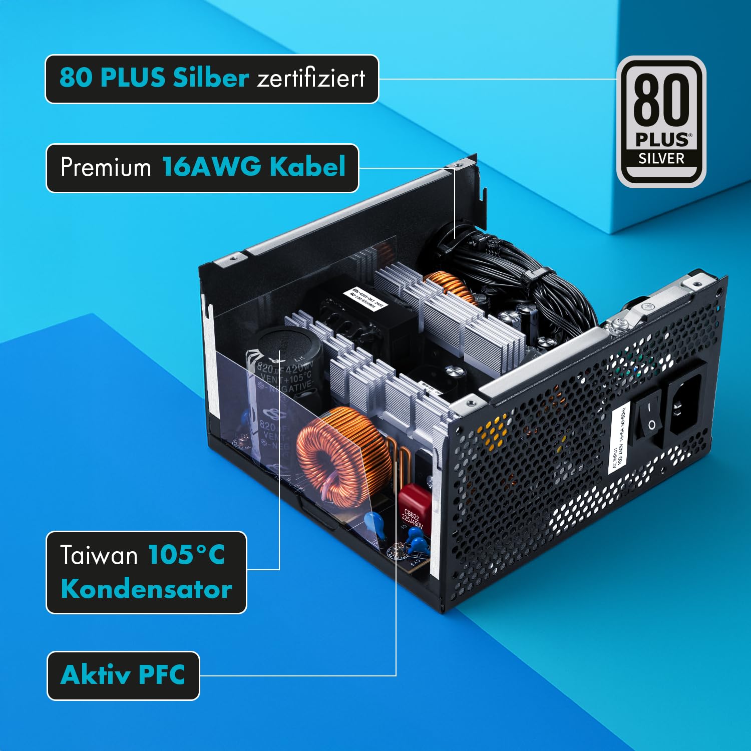 850 W ATX 3.1 Gamer zasilacz 80 Plus Silver obsługuje PCIe 5.1 GPU