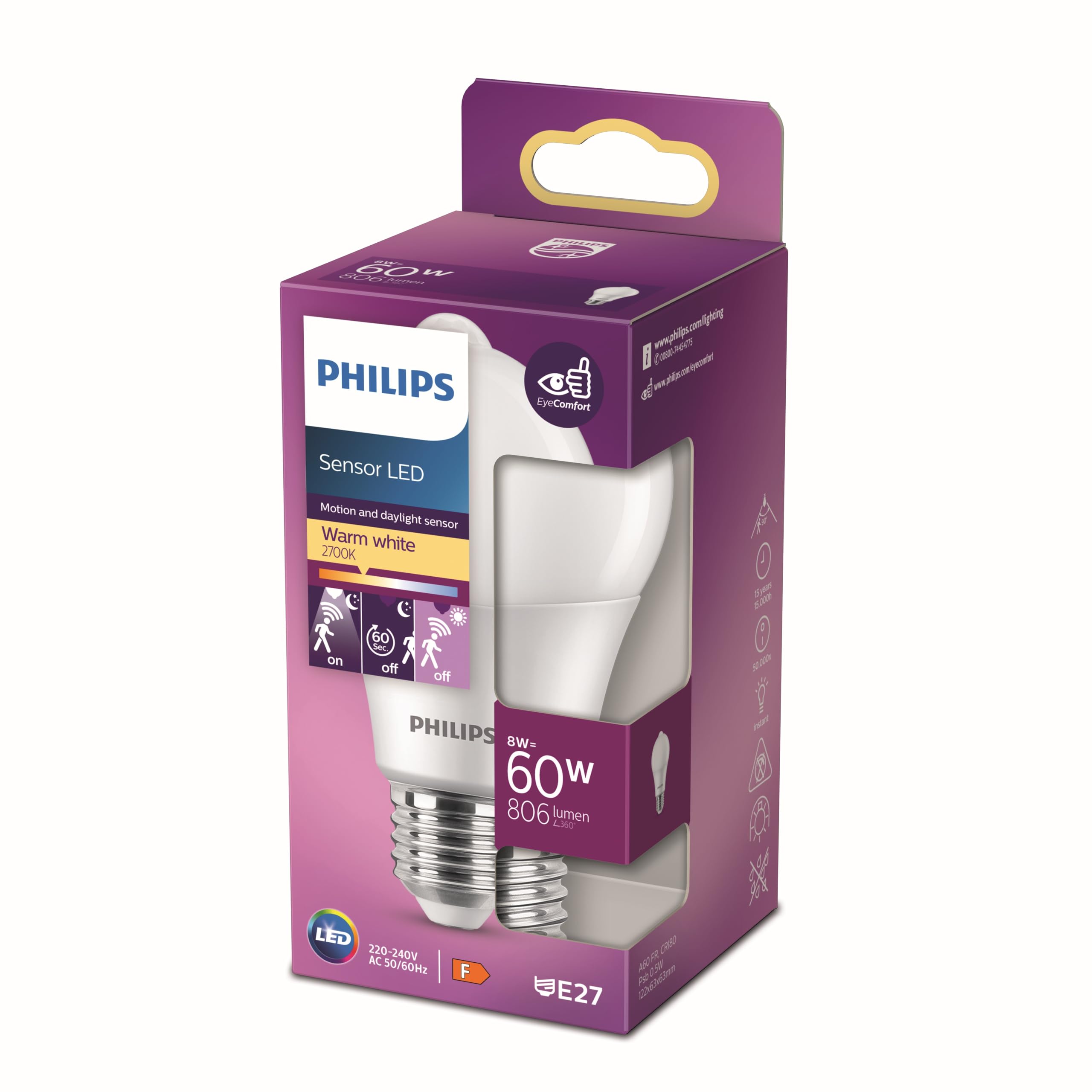 Ampoule LED Philips E27 blanc chaud en plastique résistant - 8