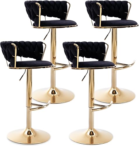 Miniatura 58 de Juego de 2 taburetes de bar de terciopelo giratorios con base de metal dorado, taburetes de bar modernos de altura de mostrador para cocina, pub,