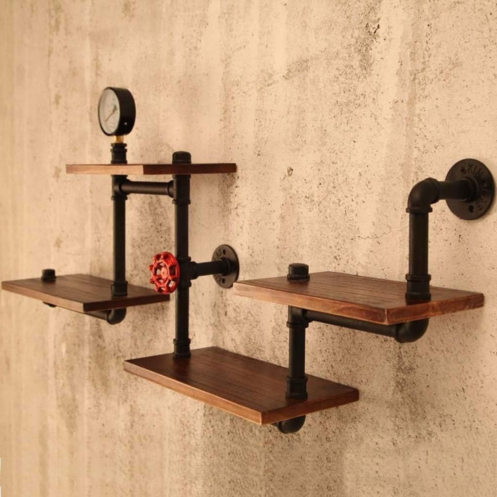 Étagère murale vintage industriel en bois noble et métal robuste pour salon élégant