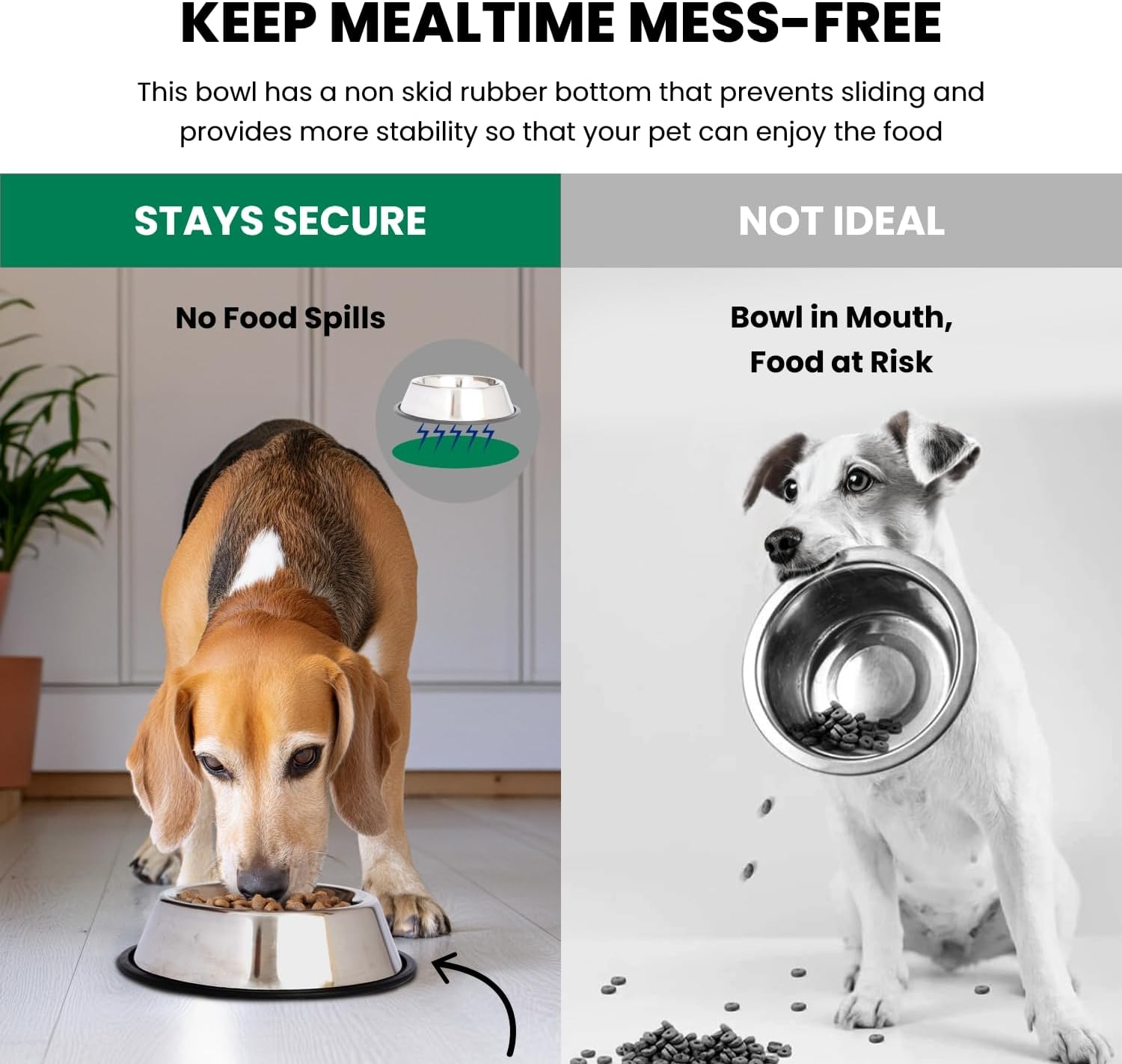 ICONIC PET 32 oz/ 4 Cup Stainless Steel Non Skid Pet Food/Water Bowl with Rubber Ring - Rust Free, Dog/Cat Feeding Bowl is Dishwasher Safe, Noise Free, Non Skid & Stable Kitten/Puppy Dish