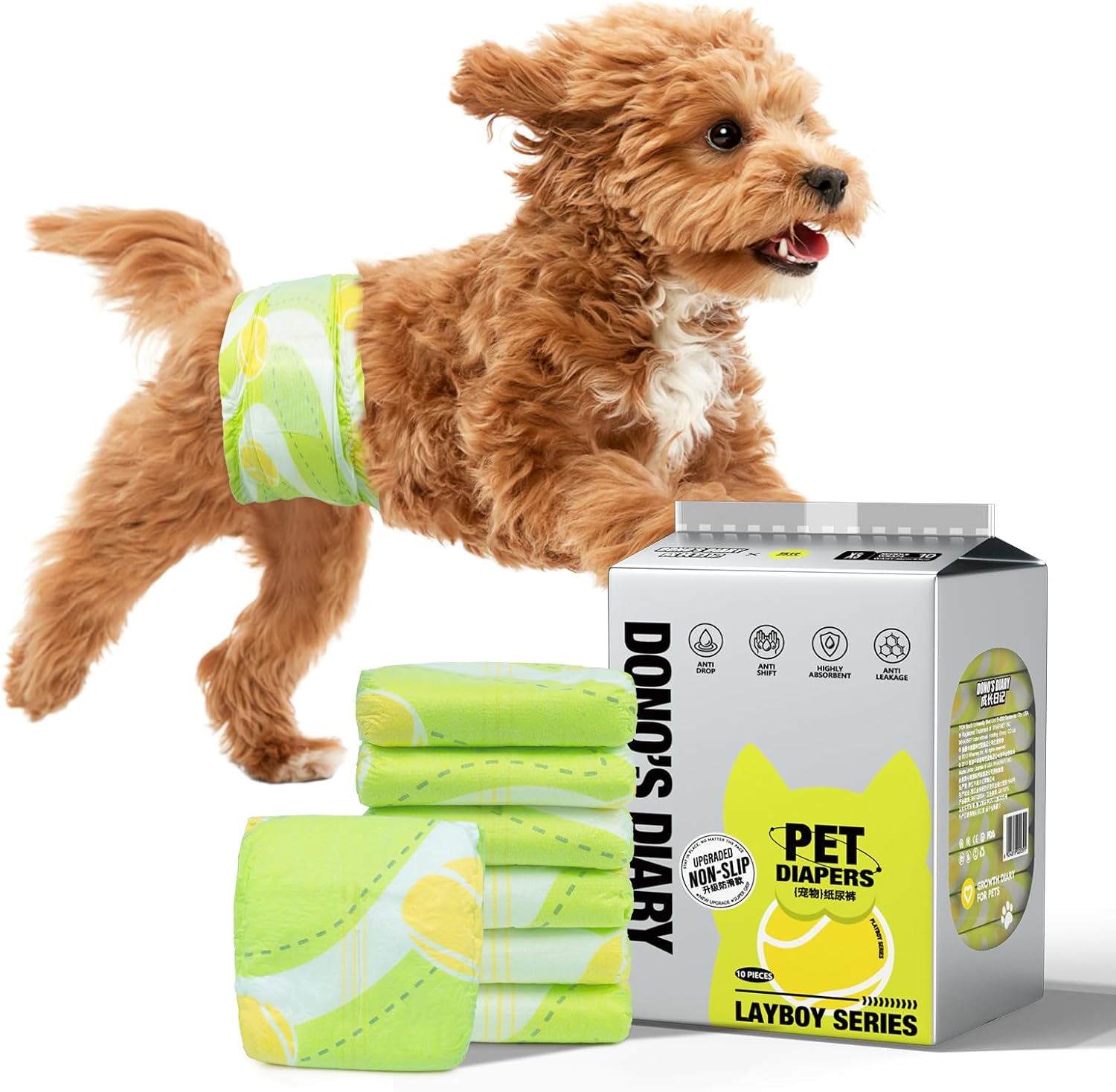 Dono Dog Diapers Male 60ct, Disposable Non-Slip Male Dog Wraps, Super Absorbent Puppy Diapers with Rapid-Dry Technology, Wetness Indicator, Leak-Proof Doggie Pampers, X-Small X-Small (6-13inch? 60.0