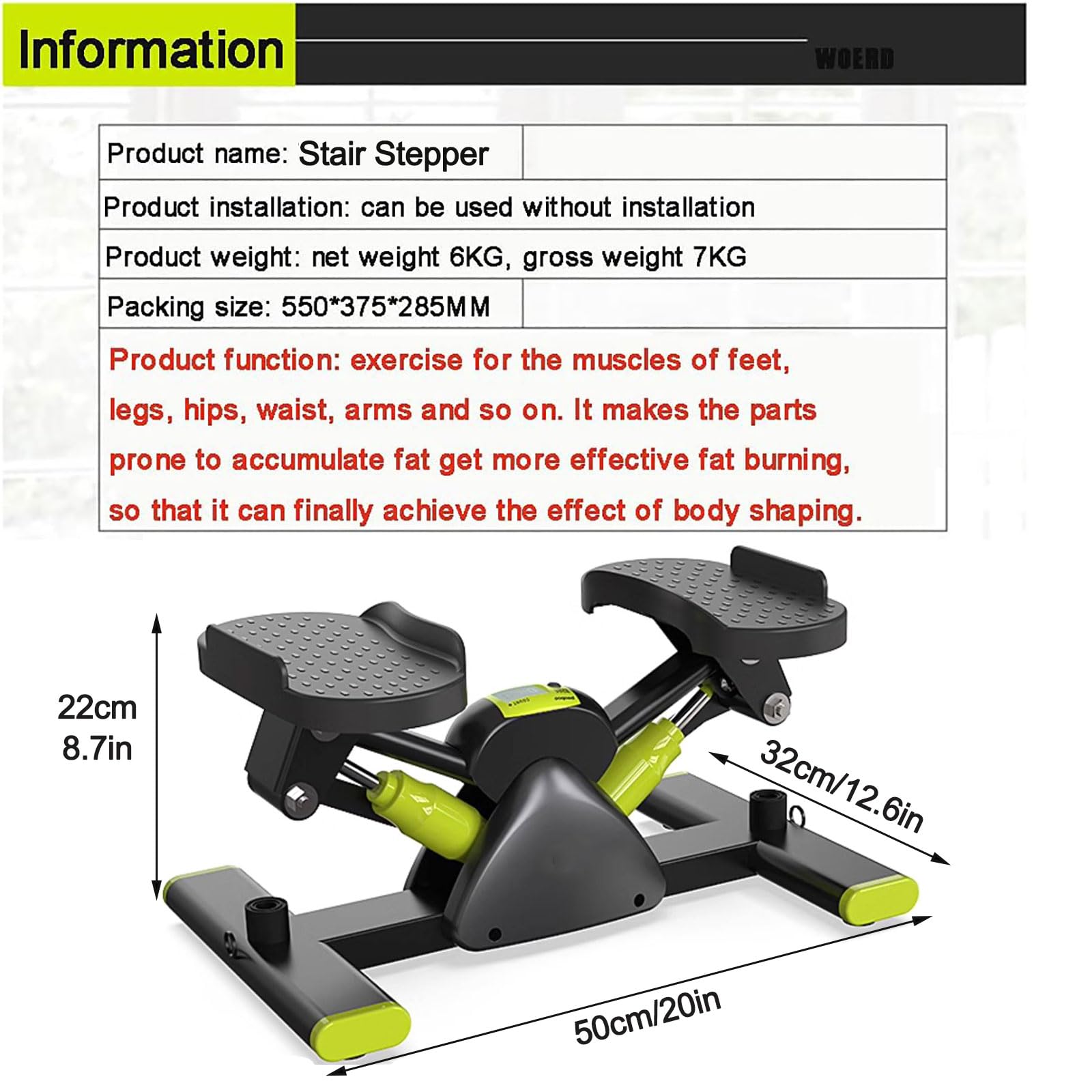 RIEJIN Stepper Portatile della Scala per l'esercizio - Mini Stepper Fitness Attrezzatura con Monitor LCD, Bande di Resistenza, Allenamento del Corpo Completo del Braccio delle Gambe
