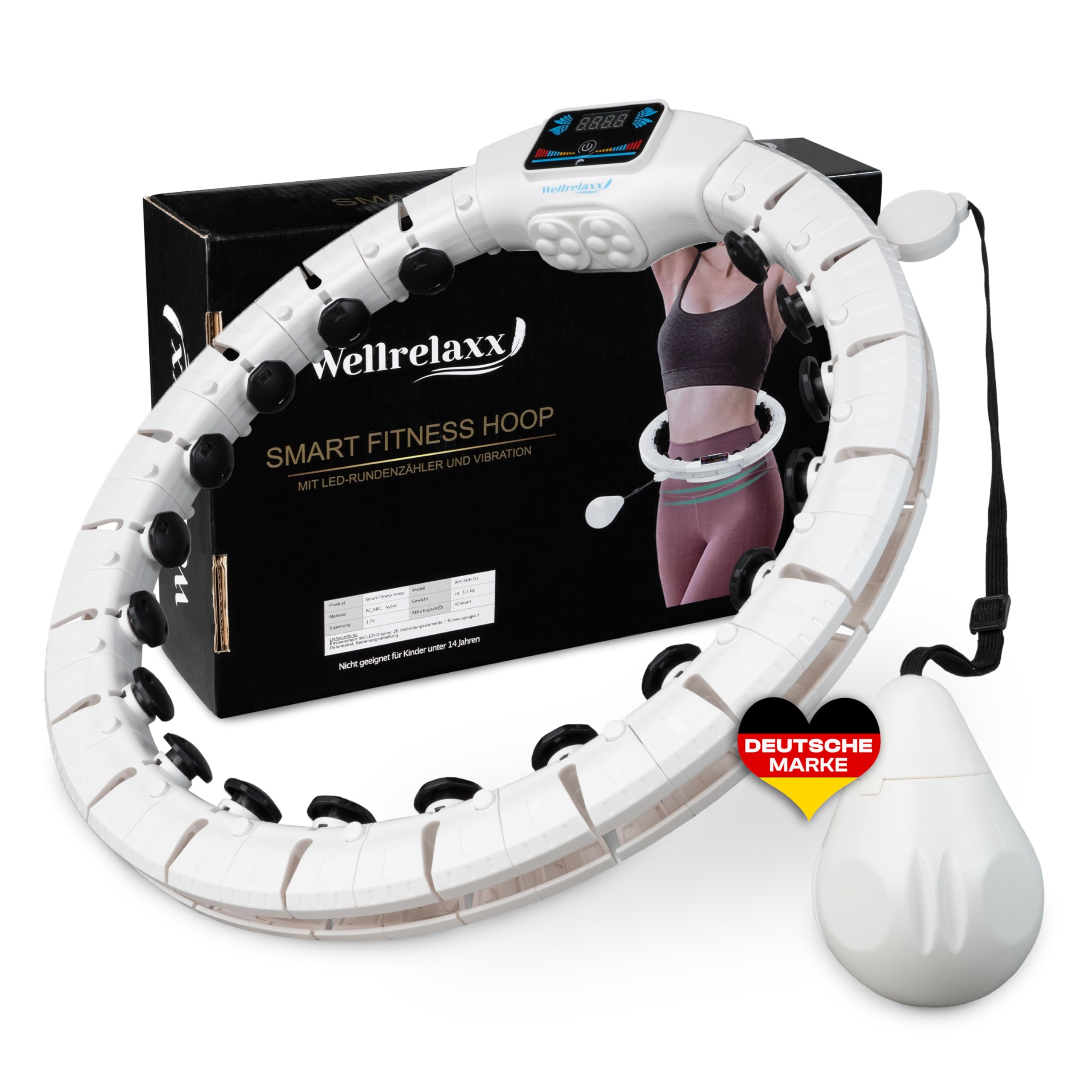 Wellrelaxx Smart Hula Hoop inklusive elektr. Massagefunktion und Zähler | Hula Hoop mit Gewicht Kugel | Hullahub Reifen zum Abnehmen | bis 113cm Umfang