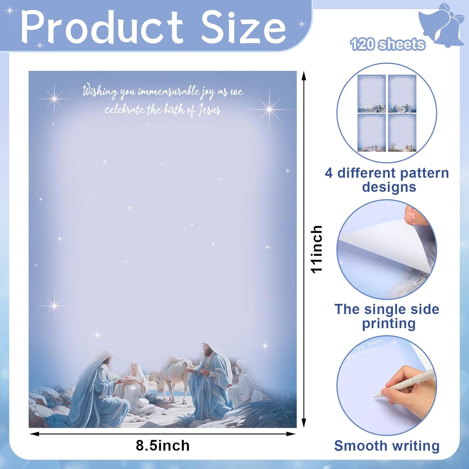 Gueevin 120 Sheets Nativity Scene Christmas Stationery Paper 8.5'' x 11'' Printer Paper Christmas Letter Paper Writing Paper Holiday Letterhead for Notes Greeting Cards Invitations Office Print