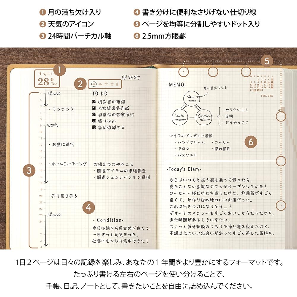 Caderno Midori Hibino, 2026, A6, edição diária limitada, marcador