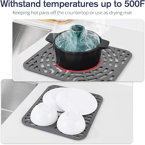 Miniatura 6 de Snuggery Protectores de silicona para fregadero de 26 x 14 pulgadas con orificio de drenaje trasero, resistentes al calor, antideslizantes, aptos