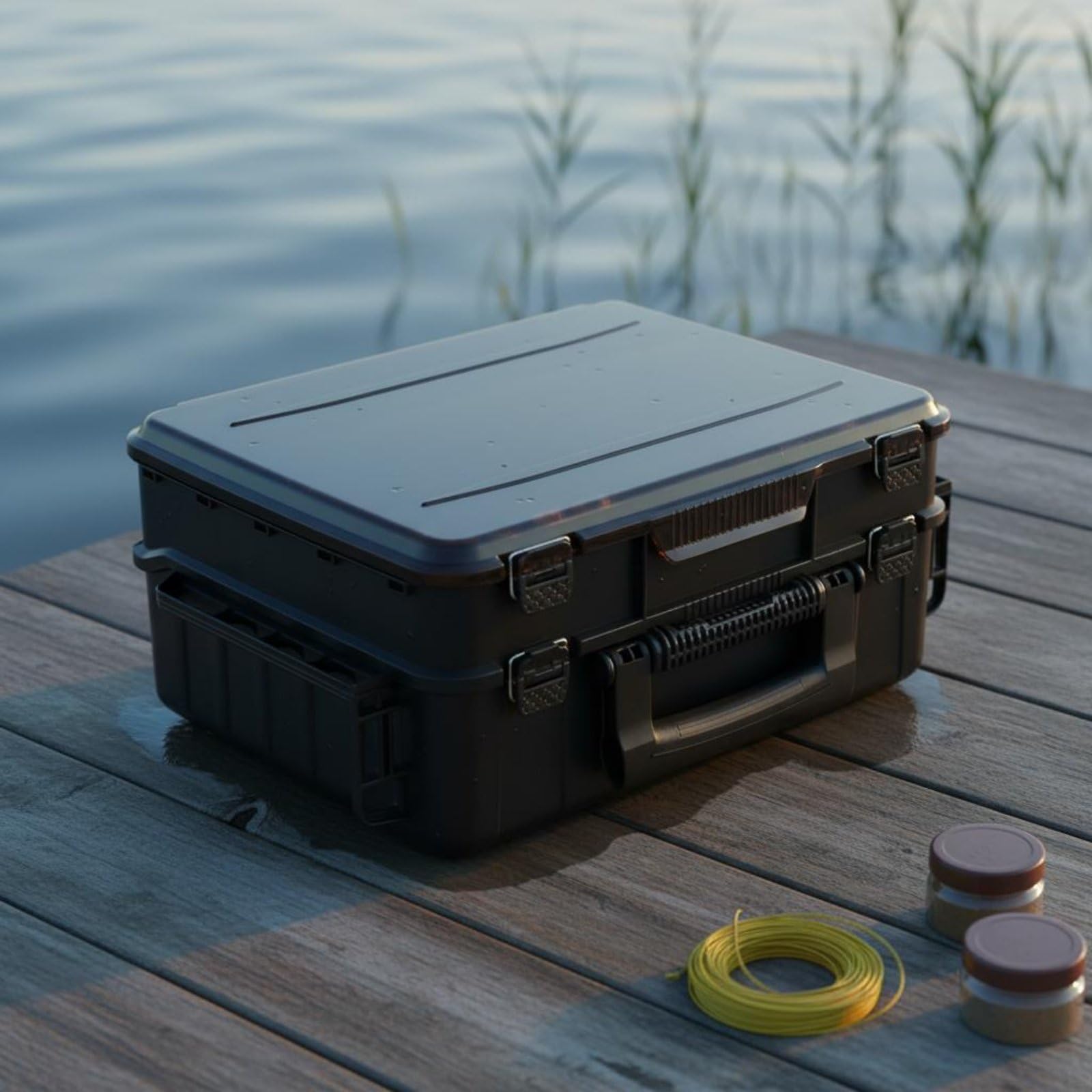 harayaa Scatola Porta Esche a Doppio Livello Scatola da Pesca Contenitore Tackle Box Organizer con Scomparti Regolabili in Plastica E Manico per Trasporto, Giallo, 43X33X19cm