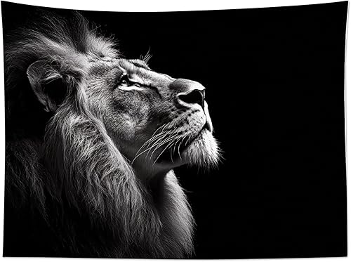 Miniatura 4 de LB Tapiz de león de animales salvajes, león africano, blanco y negro, gris, para colgar en la pared, dormitorio, sala de estar, dormitorio, arte de