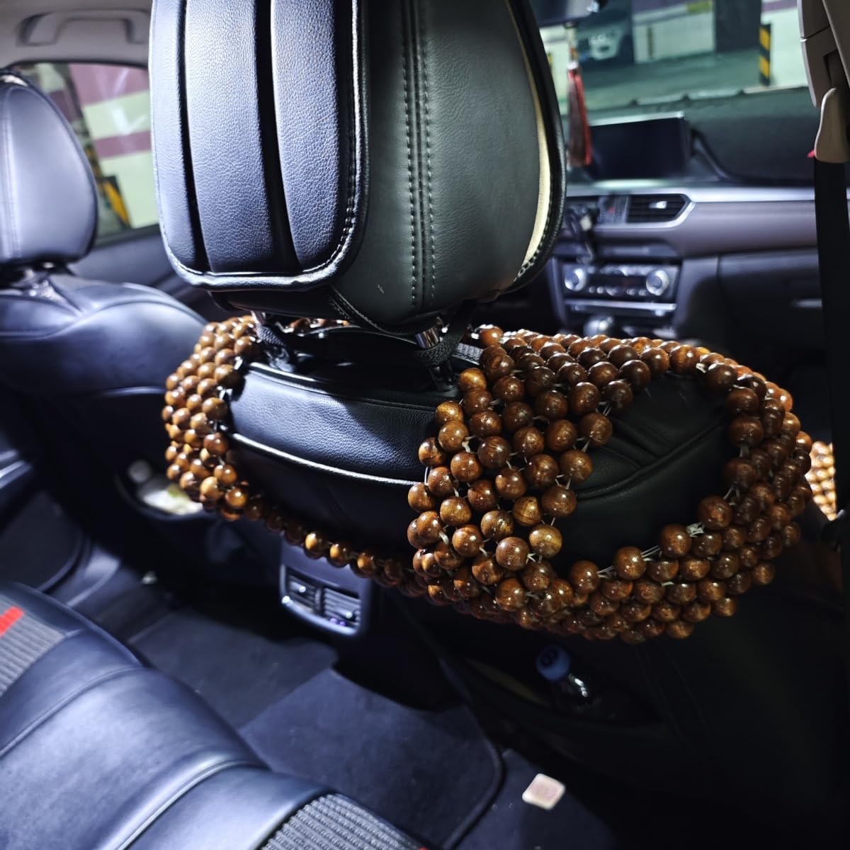 HJJKKH Wooden Beaded Car Front Seat Cover 17.7" x 45.4", Summer Breathable Cooling Massage Seat Cushion for Front Seat, Maple Wood Bead Mat for Universal Cars, Trucks, Vans, Sedan, SUV Office Chair