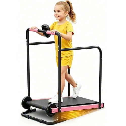 AKLUER Kids Treadmill - Ages 8+ Non-Electric Walking Pad for Girls and Boys | Safe Active Play Gym with 180°soft handrails, Exercise Equipment for home ,LCD monitor ,Max 176LBS load, Ideal gift for kids