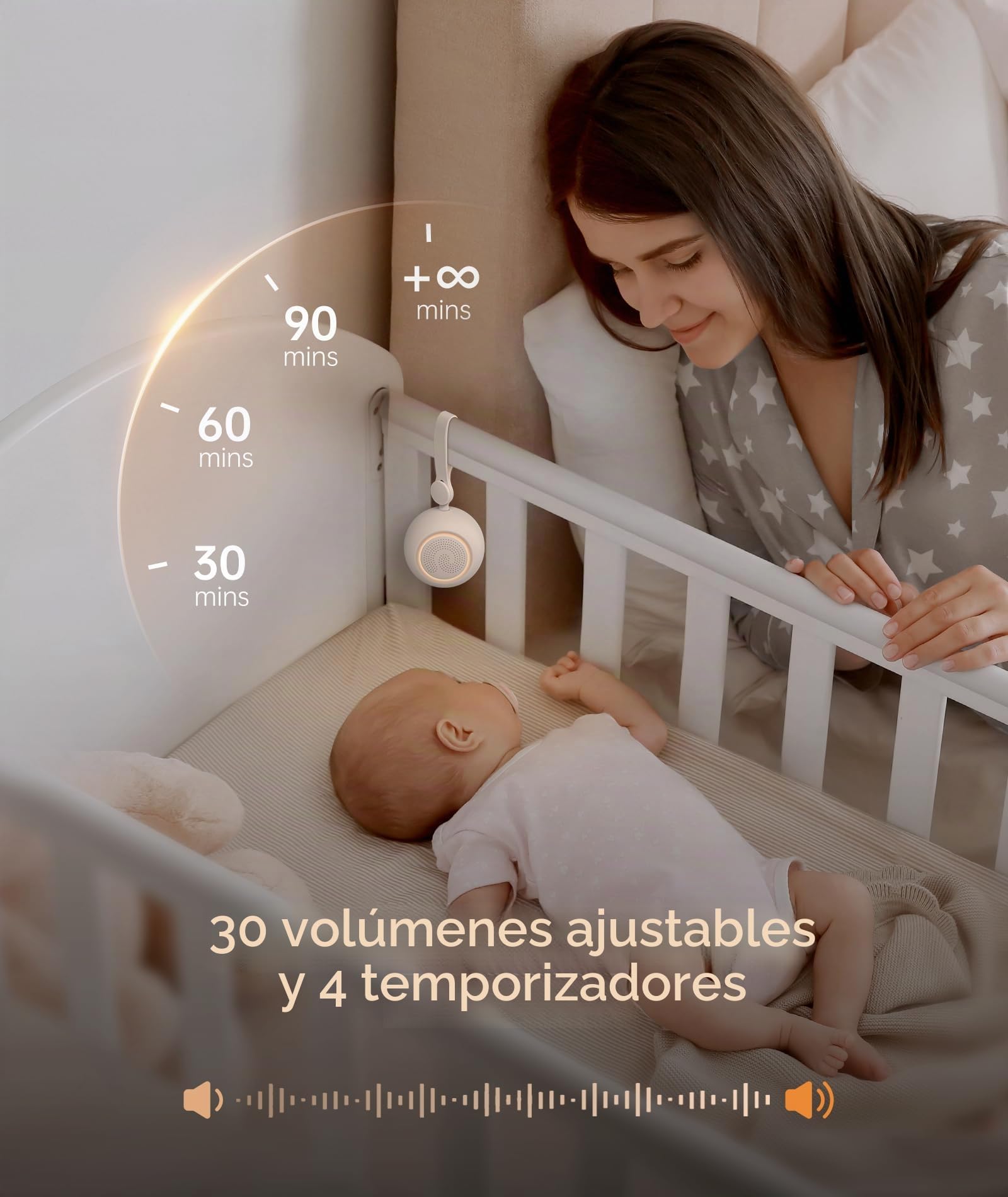 Dreamegg Sleep Lite 1 Máquina de Ruido Blanco Portátil Bebé, Maquina Ruido Blanco Bebe con 19 Sonidos, White Noise Machine 30 Volumen 4 Temporizador USB-C Recargable, Regalo Bebe Musica para Dormir