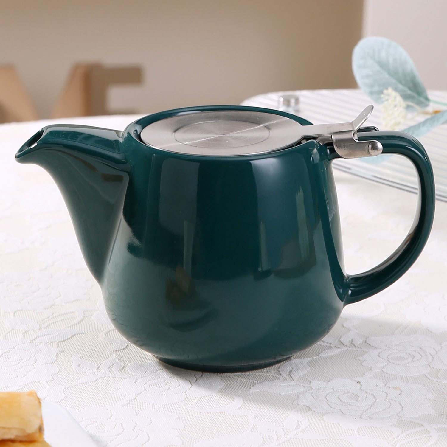 Tetera de cerámica con infusor de acero inoxidable para té suelto y té floreciente, tetera de cerámica resistente al calor y tetera de té, perfecta tetera verde, 500 ml