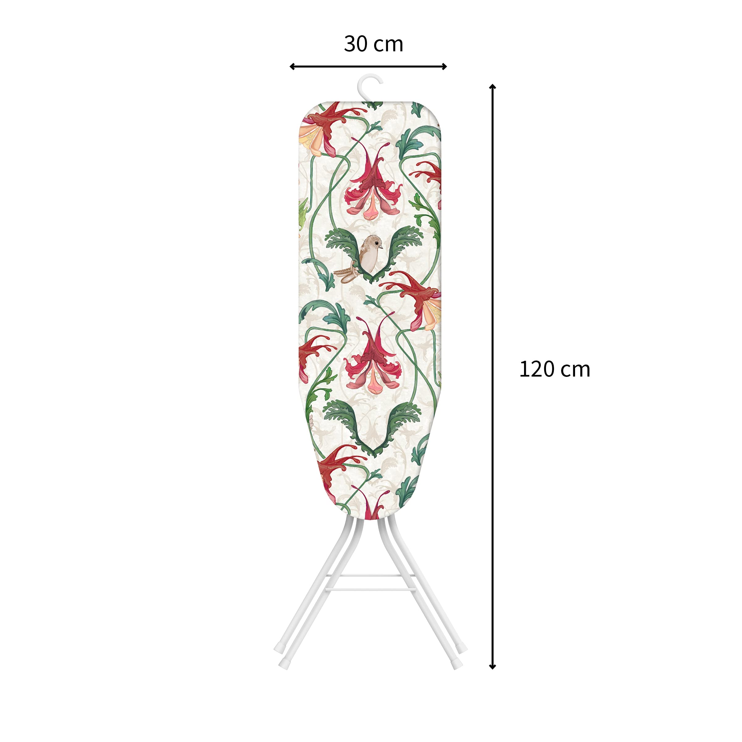 Planche à Repasser Tempo Blanc – Design Compact et Pliable – Surface 85 x 30 cm – Crochet de Rangement – Housse Coton Oeko-Tex – Hauteur 88 cm – Garantie 5 Ans