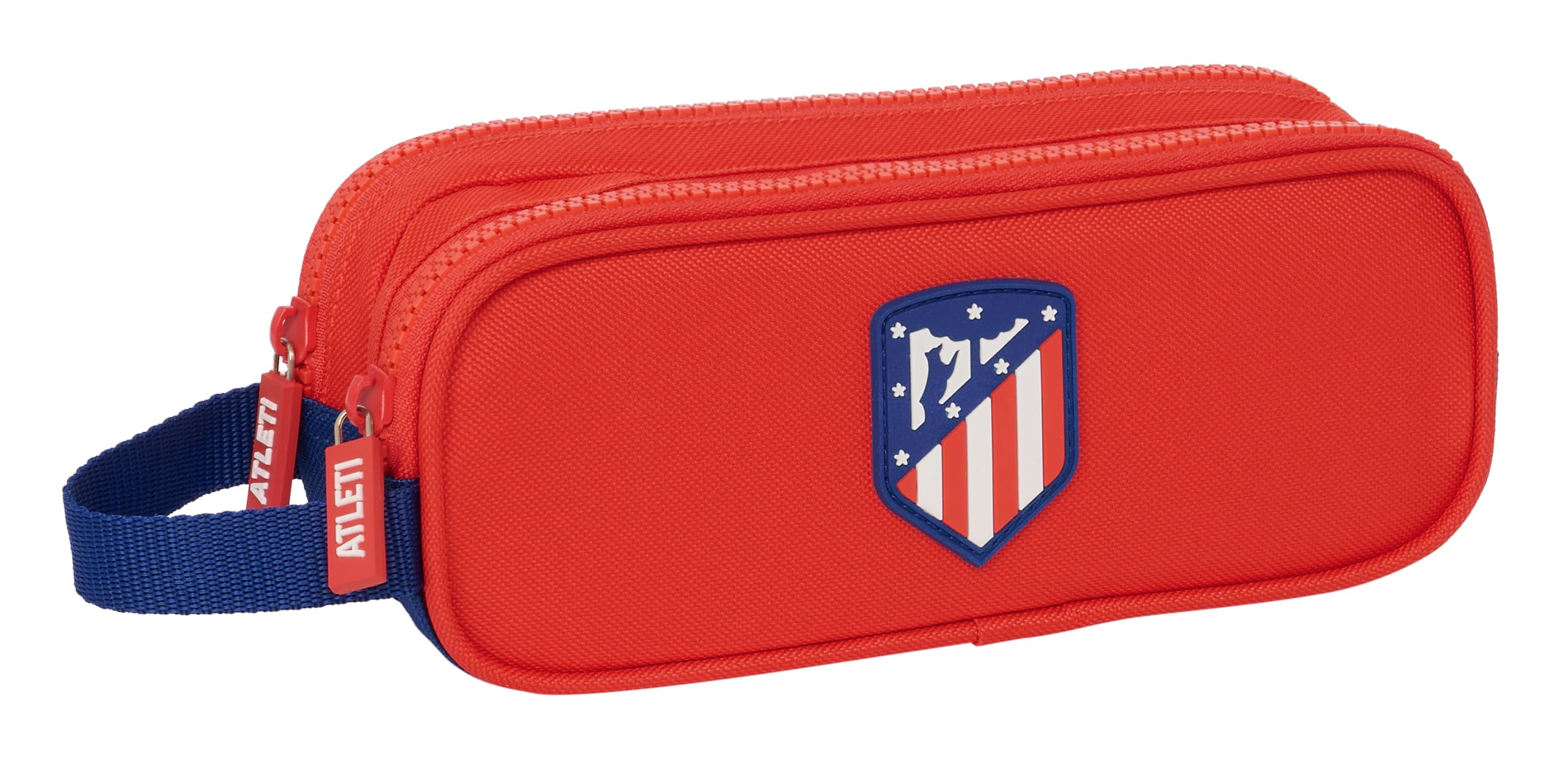 Safta ATLÉTICO DE MADRID - Portatodo Doble Niño, Estuche Infantil, Estuche Niño, Ideal para Niños en Edad Escolar, Cómodo y Versátil, Calidad y Resistencia, 21x6x8 cm, Color Rojo/Azul