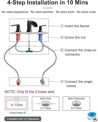 Miniatura 6 de Grifo cascada de latón para lavabo de baño de 3 agujeros, grifo de bronce aceitado para fregadero de baño, 2 asas, grifo de tocador generalizado de