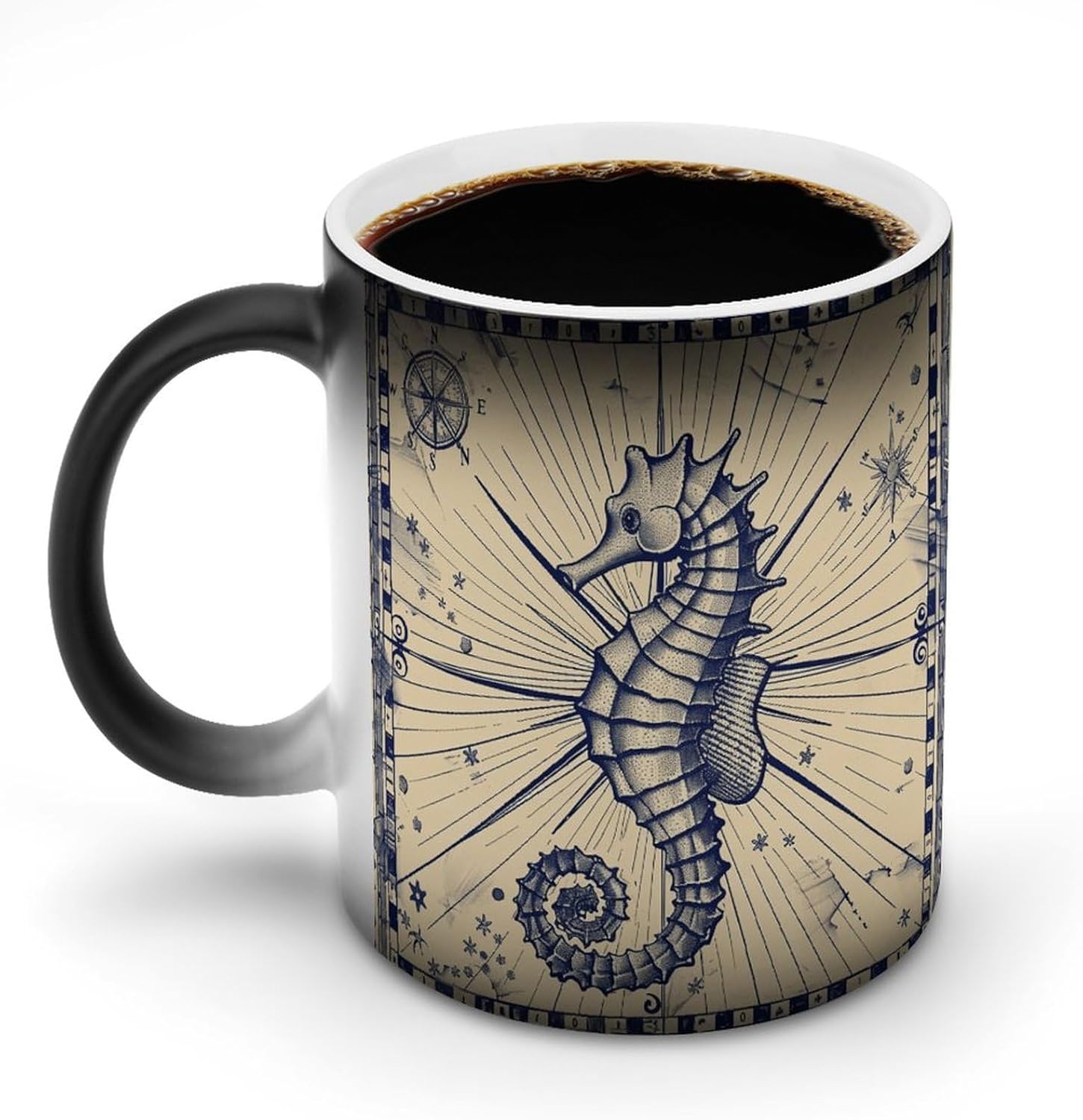 Color Changing Cups,Old Nautical Chart Style Printed 11 Oz Ceramic Cups for Birthday Men Women