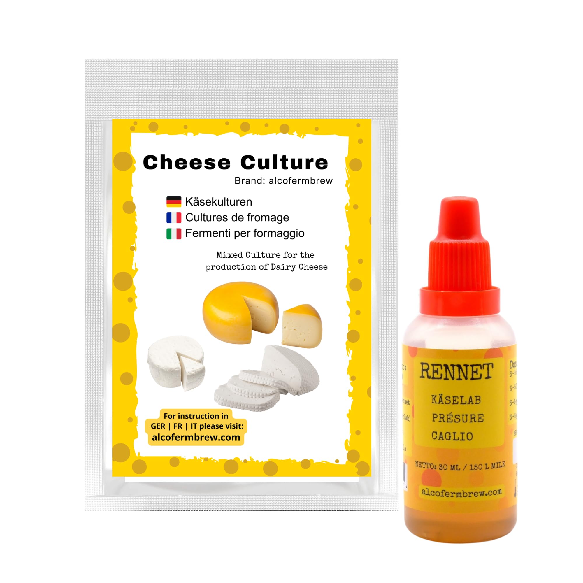 Présure 30ml + Ferment Fromage - Ingrédients pour faire du fromage à la maison