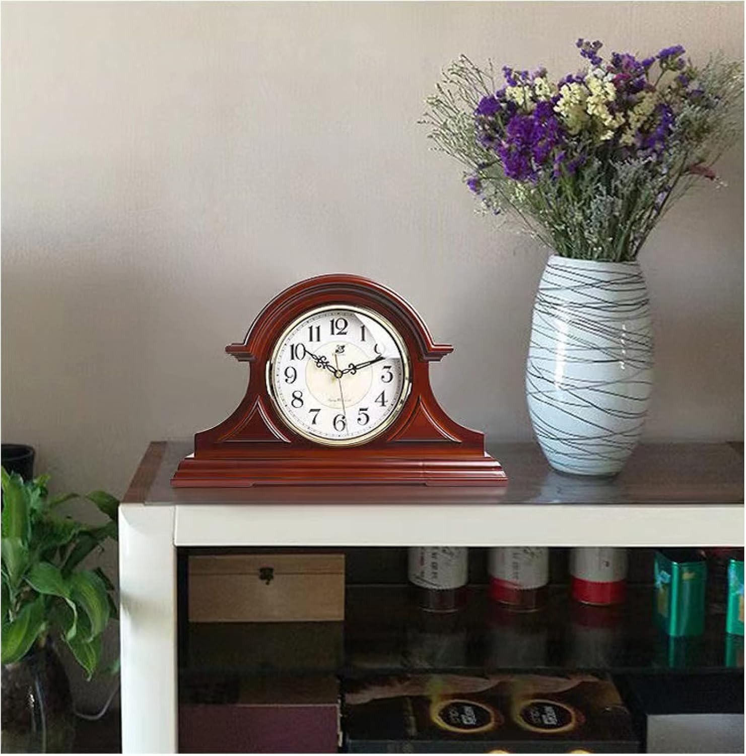 ACICS Chinese Retro Table Clock Plastic Clock Table Household Clock Vintage Clock Living Room Ornament Decoration Desktop Clock Retro Mantel Clock Study Bedroom Children's Room Clock(47 * 30CM, A)