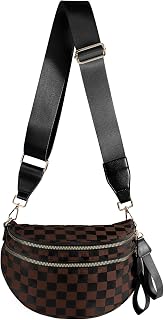 Checkered Crossbody Bag Bum Bag for Women,Spacious Fanny Packs Belt Bag