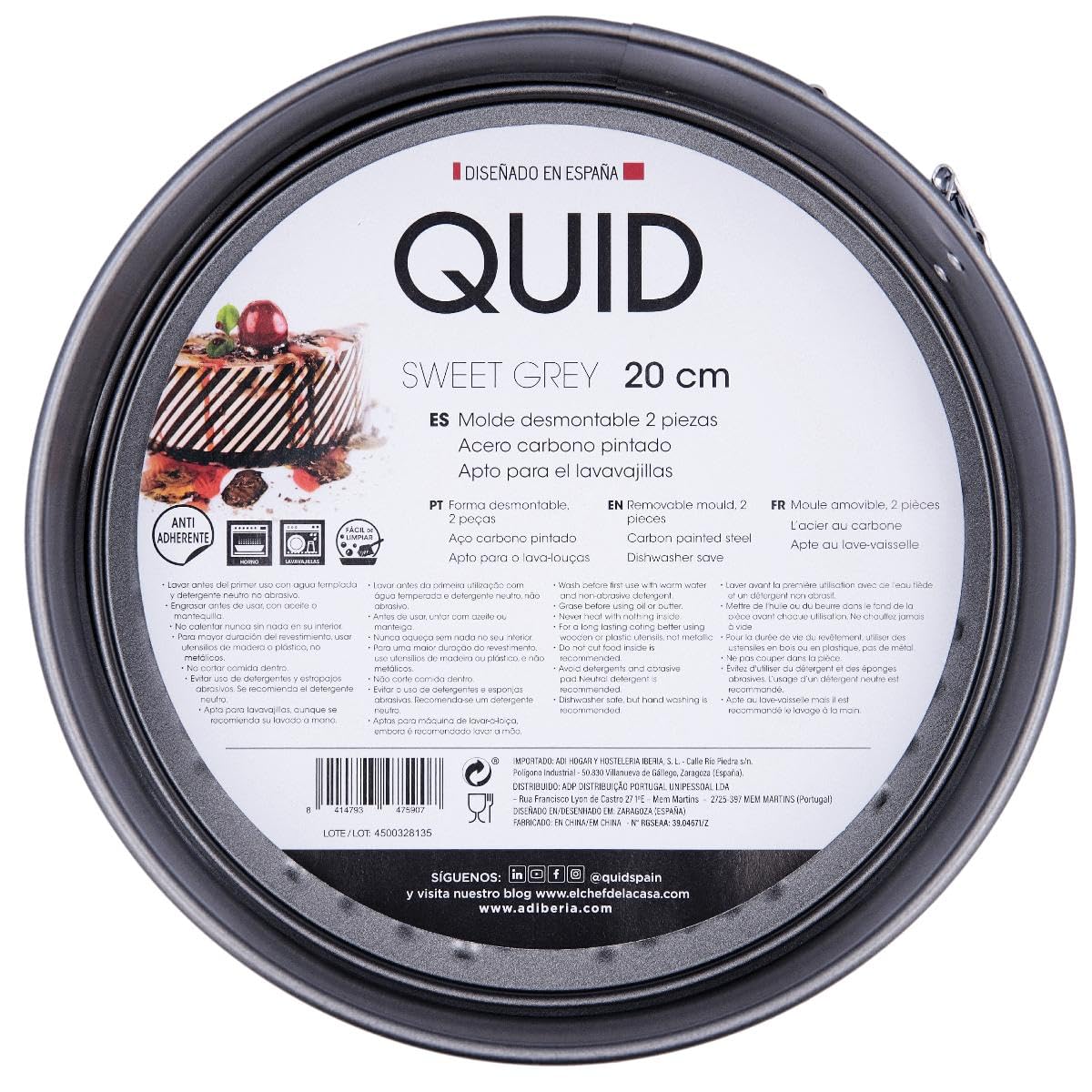 Quid Sweet Molde Redondo Desmontable Acero Pintado, Negro, 20 cm