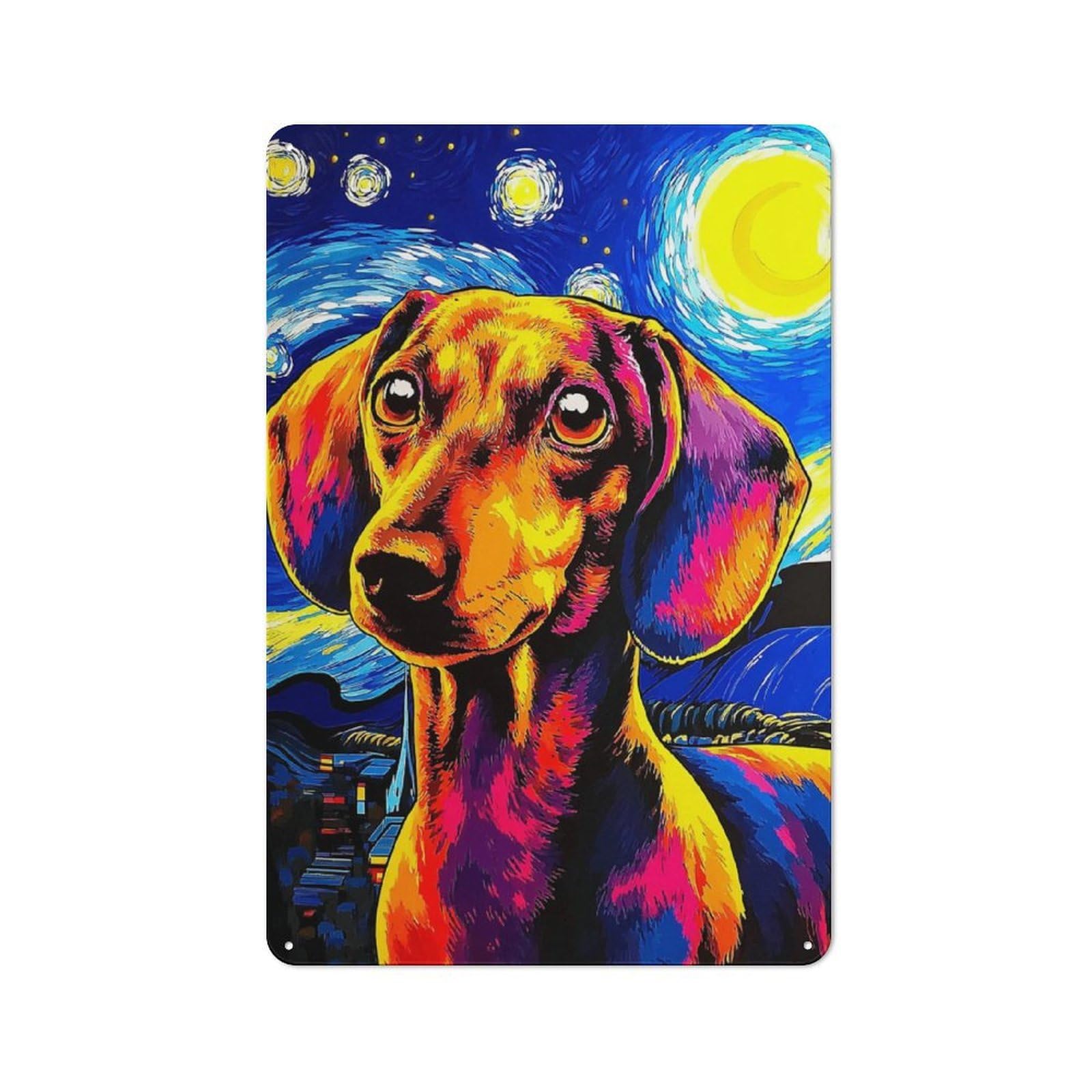 Junmoney Starry Night Dachshund A Vibrant Tribute To Metal Wall Sign 30X20cm Featuring For Hallway Wall, For Kitchen, Dining Room And Home Bar Wall Decor