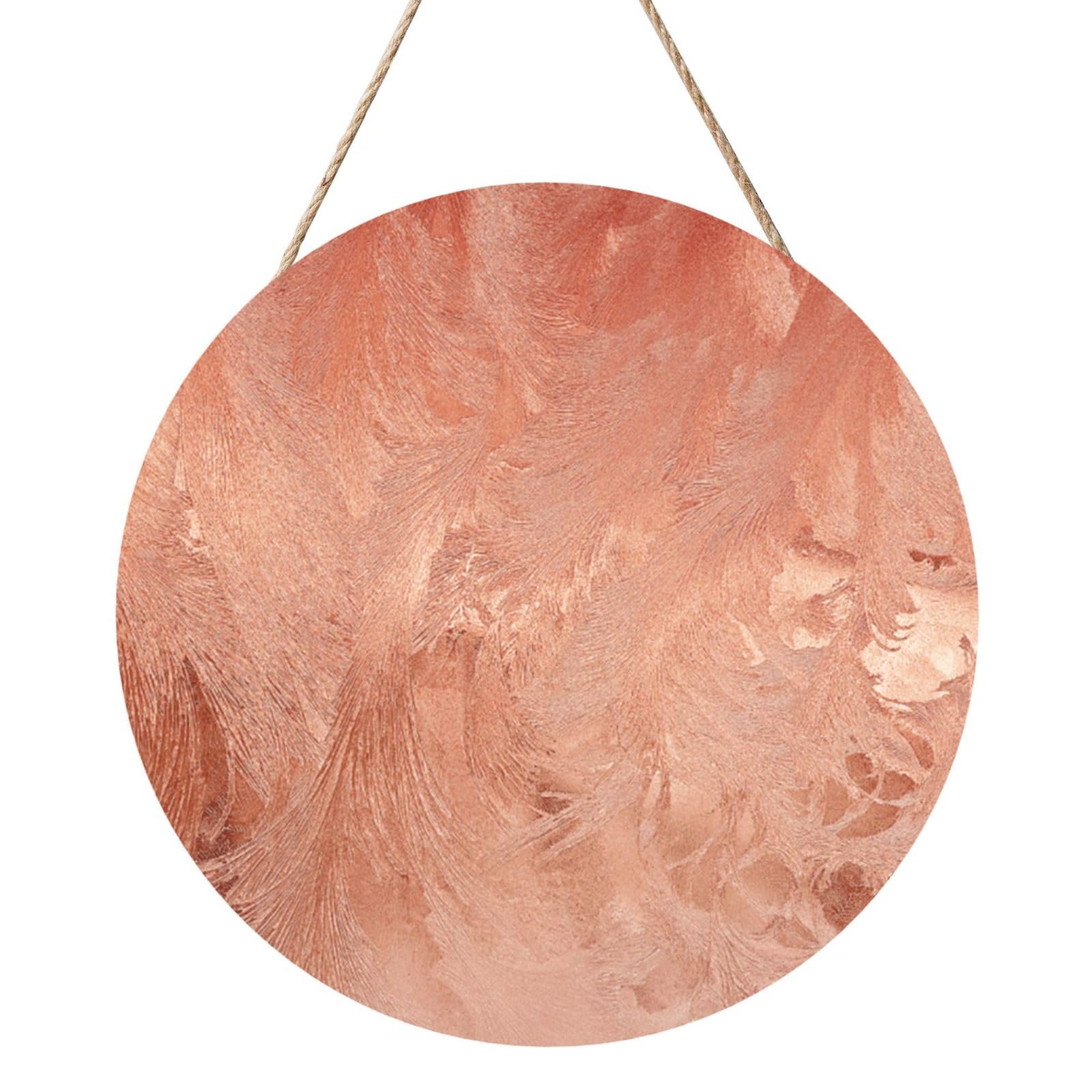 InOmak Rose Gold Copper Texture Metallic, Round Wood Panel Painting 12 in, Wall Hanging Painting For Home